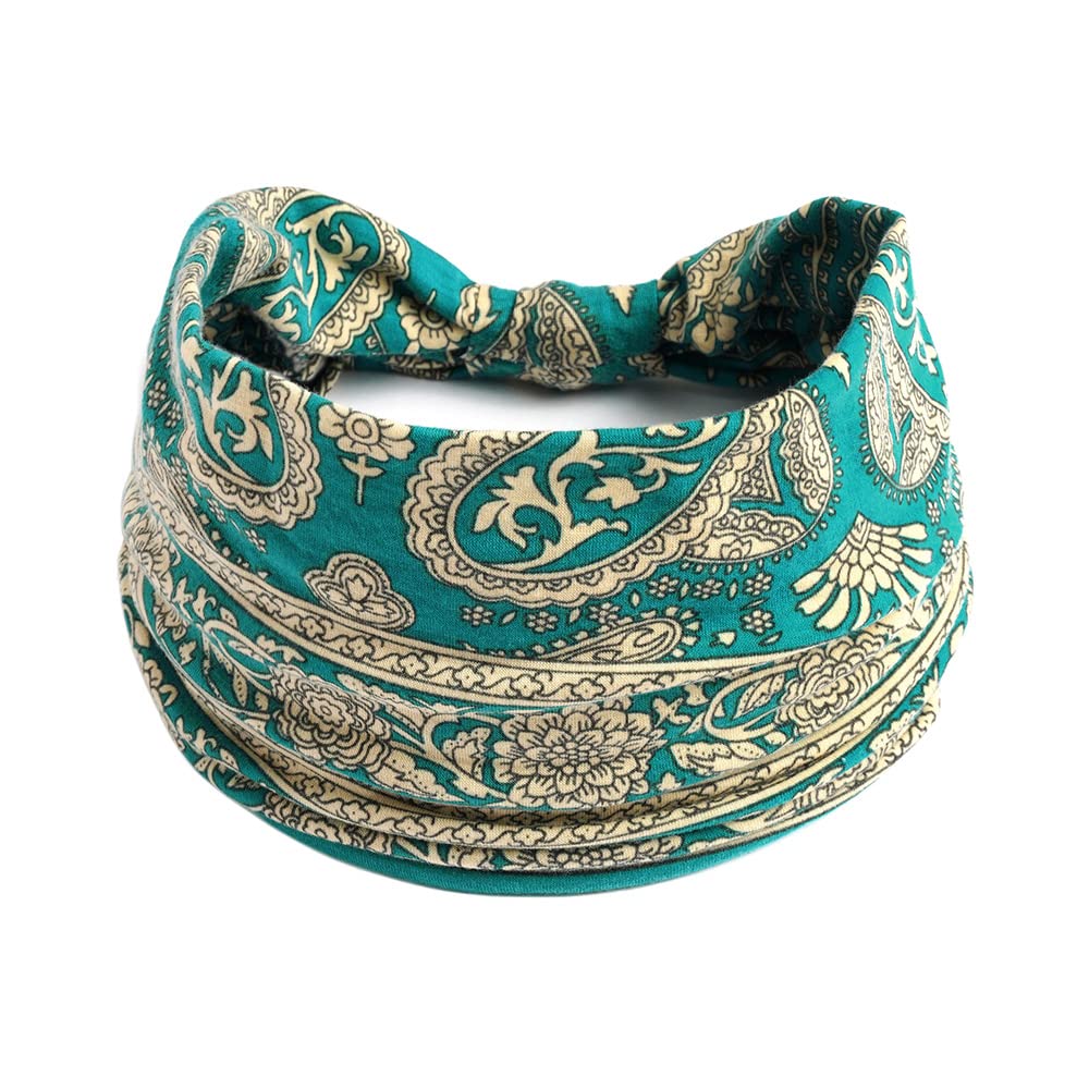 Ainuno Wide Boho Headbands for Women Workout Bandana Fashion Yoga Head Bands Hair Knotted Elastic Head Wrap Pack of 3,Fashion Leopard