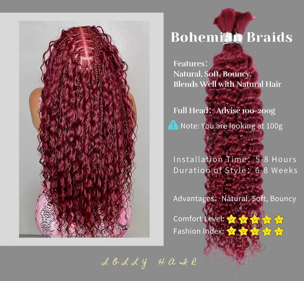 Fabimiya Burgundy Braiding Human Hair 100g 18 Inch 99J Burgundy Deep Water Wave Bulk Human Hair for Braiding No Weft Brazilian Virgin Curly Human Hair Extensions for Boho Braids