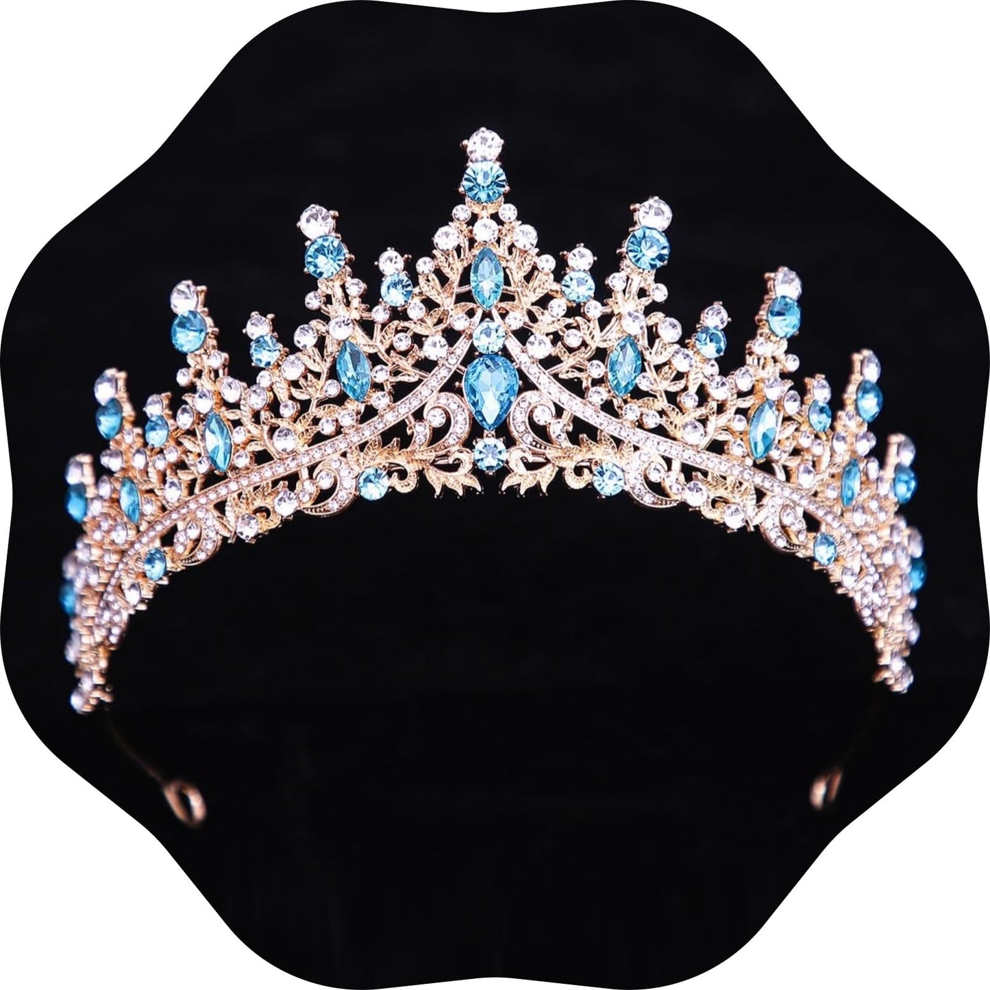 Kamirola Tiara for Women, Crystal Queen Crowns, Rhinestone Princess Tiaras, Royal Hair Accessories Perfect for Birthday,Prom,Decorations, Wedding Brides, and Halloween (Gold & Skyblue)