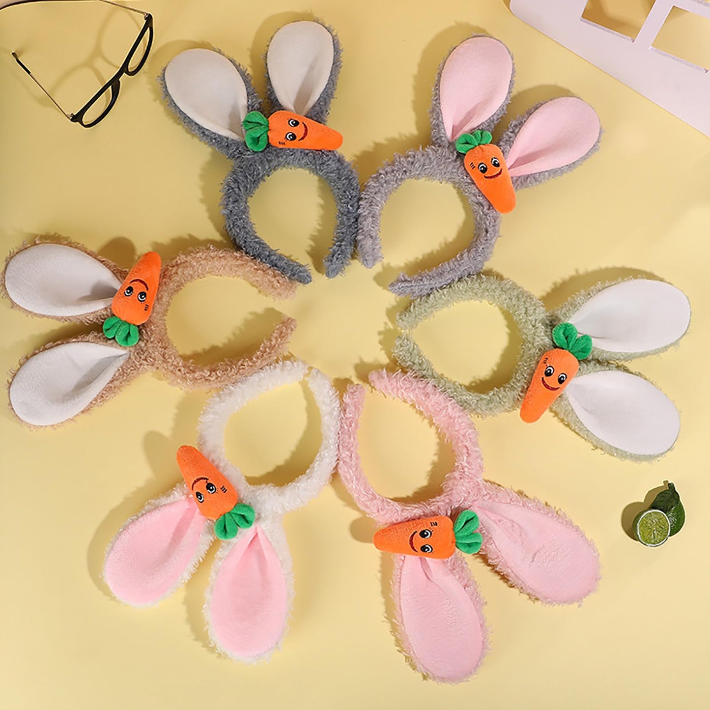 FunSpt Easter Bunny Rabbit Ears Plush Headband Halloween Costume for Aldult 3Pcs Set Red