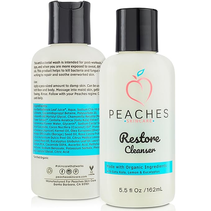 Post-Workout Vegan Face Wash with Gotu Kola, Lemongrass, and Eucalyptus – Refreshes and Cleanses Delicate Skin – Restore Cleanser (5.5 oz)