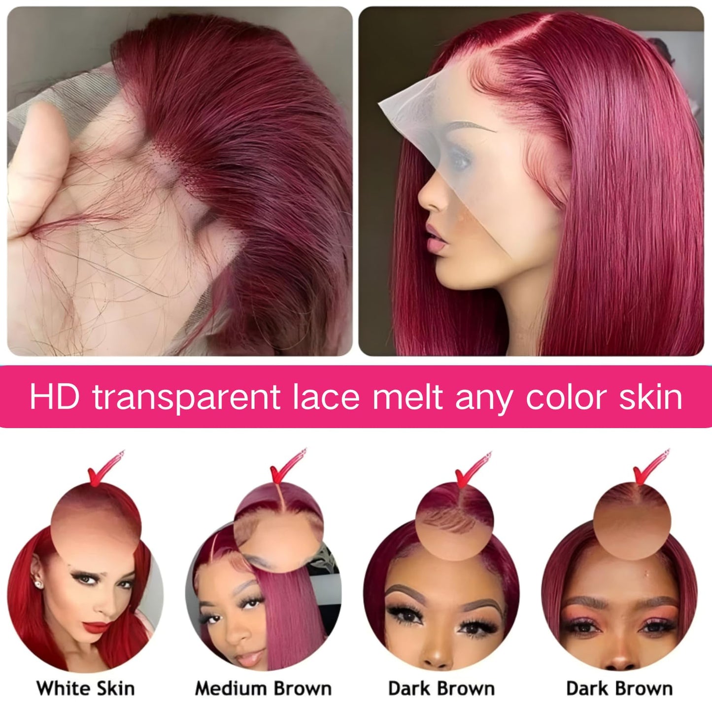 ABBETEY 20 inch Burgundy Lace Front Wigs Human Hair 13x6 HD Lace Front Wigs Human Hair Pre Plucked with Baby Hair 180% Density Body Wave 99j Colored Frontal Wigs