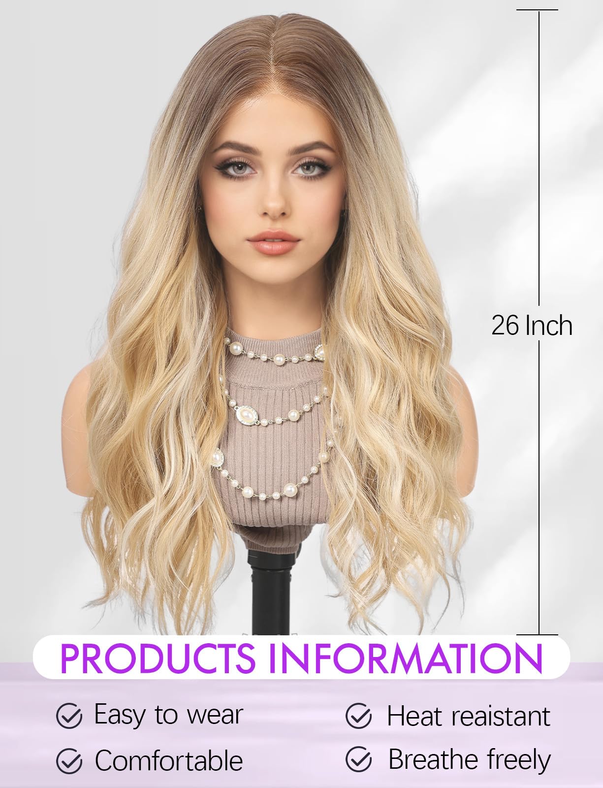 Getshow Blonde Wigs for Women Lace Front Wig Heat Resistant Fiber Curly Hair Daily Use with Dark Roots