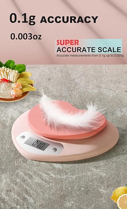 YRY Ultra Precise Kitchen Scale - The Ultimate Baking and Cooking Companion - 6.6lbs (3kg) Capacity, 0.0035 oz (0.1g) Graduation, Large LCD Display, and Tare Function, and ML Unit - (Pink 3kg/0.1g)