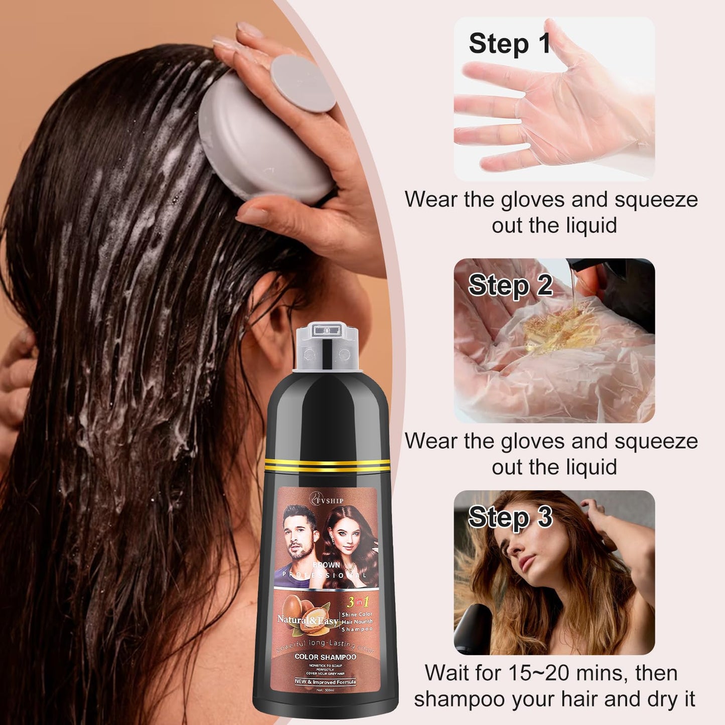 Generic Black Hair Dye Shampoo, 3 in 1 Formula, 500ml, Ammonia Free (BLACK)