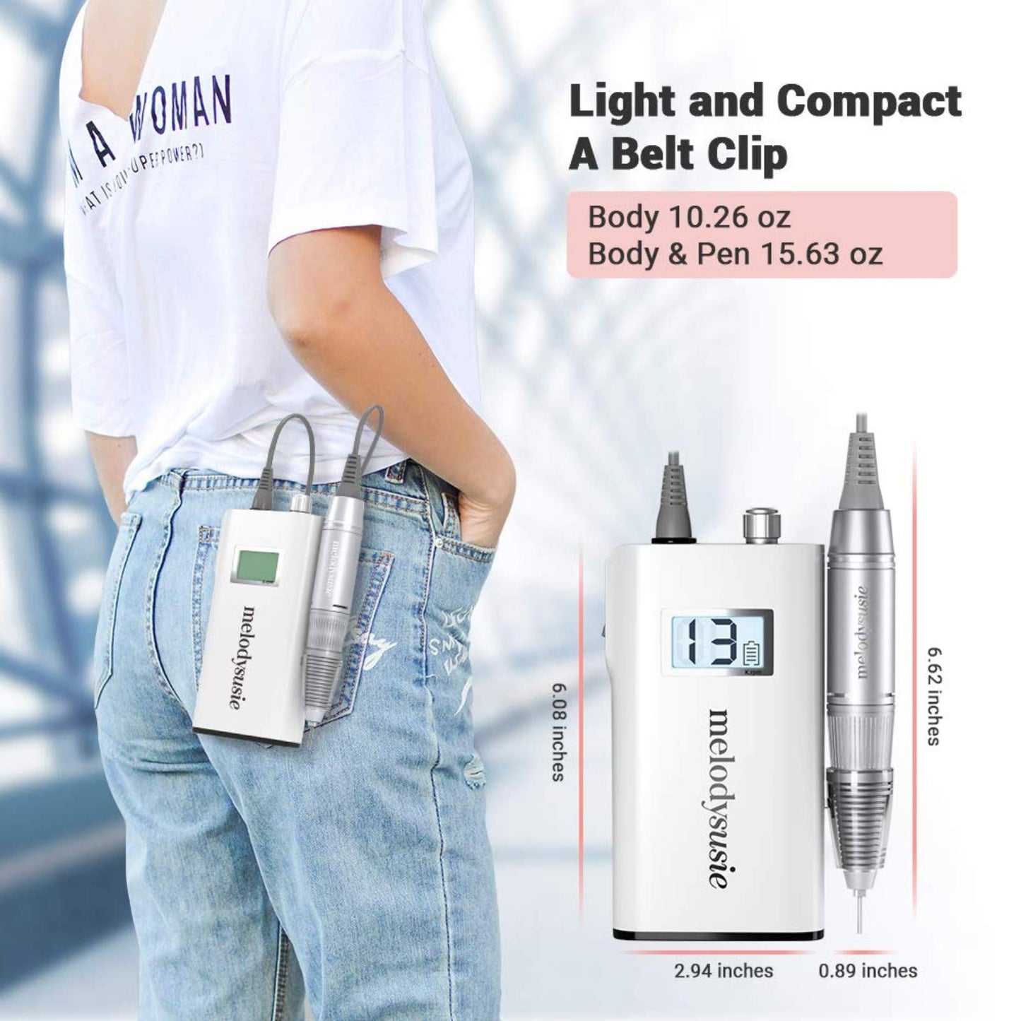 MelodySusie Professional Rechargeable 30000 rpm Nail Drill with Acrylic Nail Clipper Cutter, Portable E-File with Long Life Battery, Electric Tool for Acrylic Nail Natural Extension Poly Nail Gel, Hig