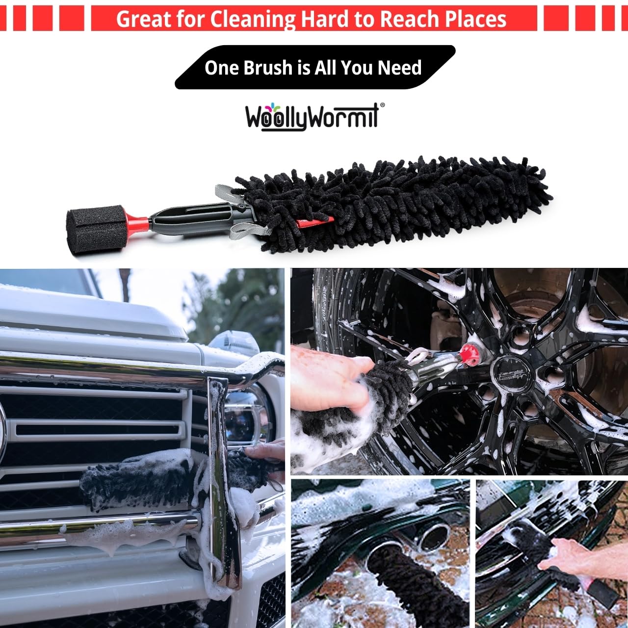 Woollywormit Wheel Cleaning Brush Car Detailing Kit - Rim Brush, Lug Nuts and Wheel Cleaner Brush Car Wash Kit -Tire Brushes for Cleaning Rims - Car Cleaning Supplies and Rim Cleaner Brush Set