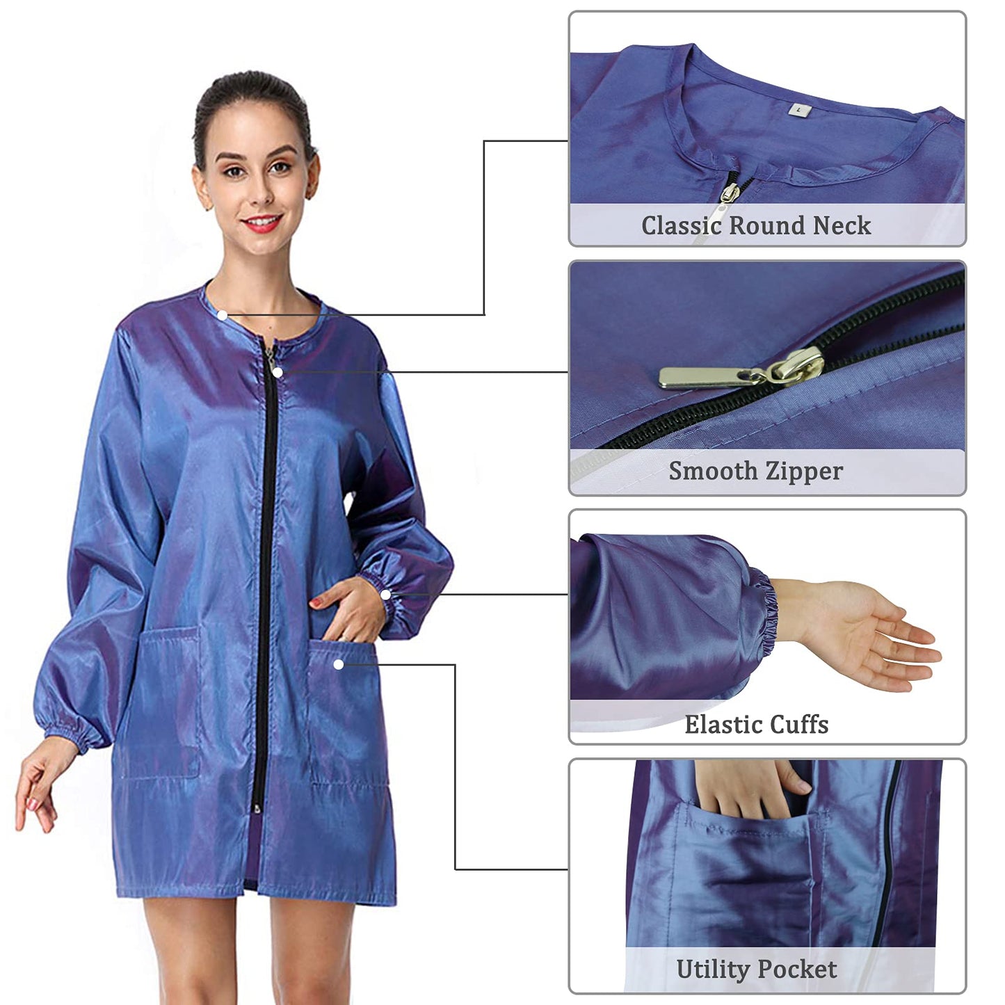 Exttlliy Chameleon Fabric Salon Smock Professional Stylist Jacket Waterproof Haircut Cape Barber Apron (Light Purple, L)