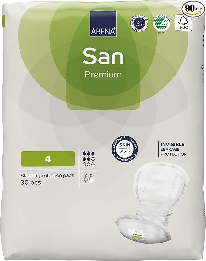 Abena San Premium Incontinence Pads, Moderate Absorbency, (Sizes 4 to 7), Size 4, 90 Count