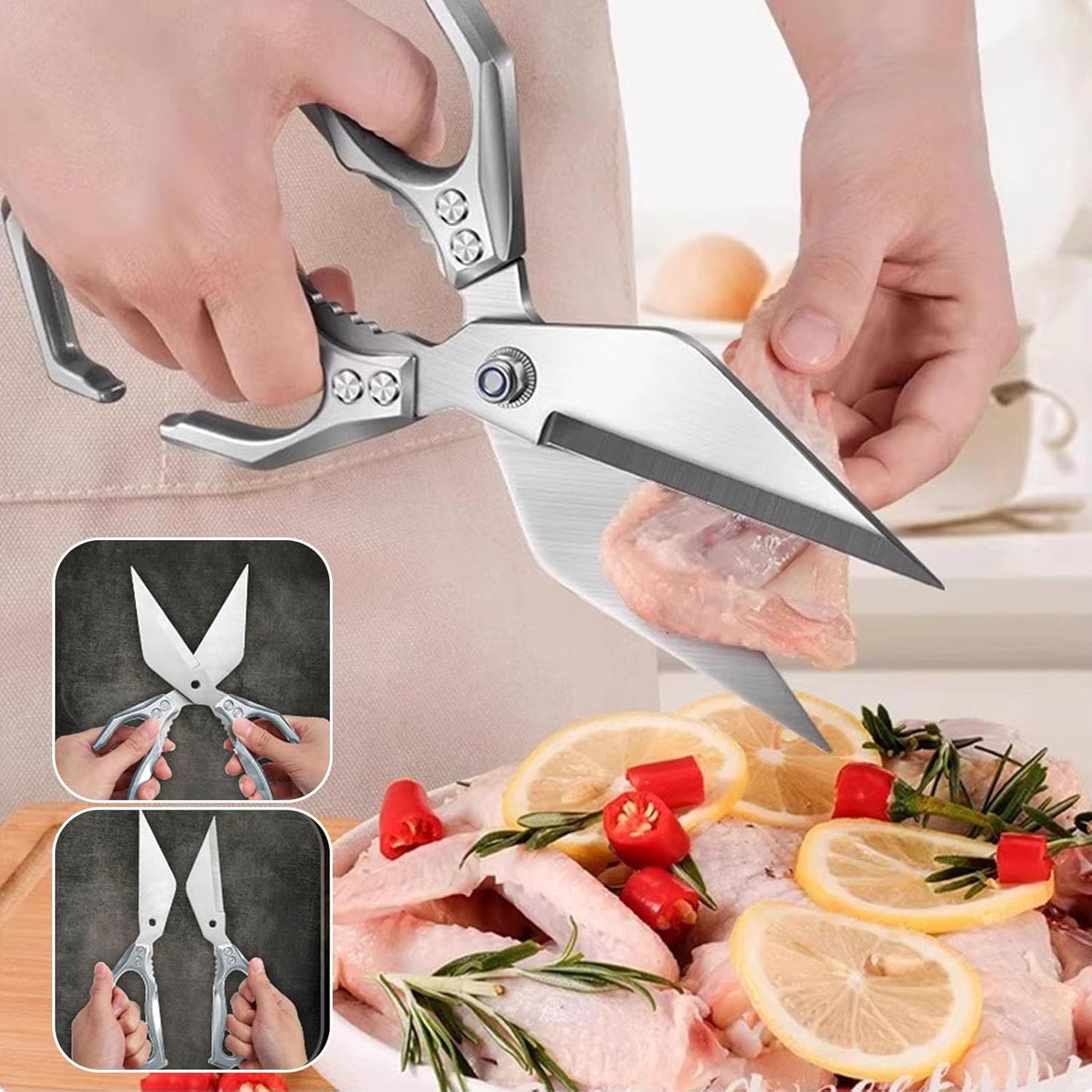 Multifunctional Heavy-Duty Kitchen Shears, Heavy Duty Kitchen Scissors for Food with Ergonomic Handle, High-Carbon Steel Culinary Shears for Chicken, Meat, Seafood, Bone Cutting (Black)