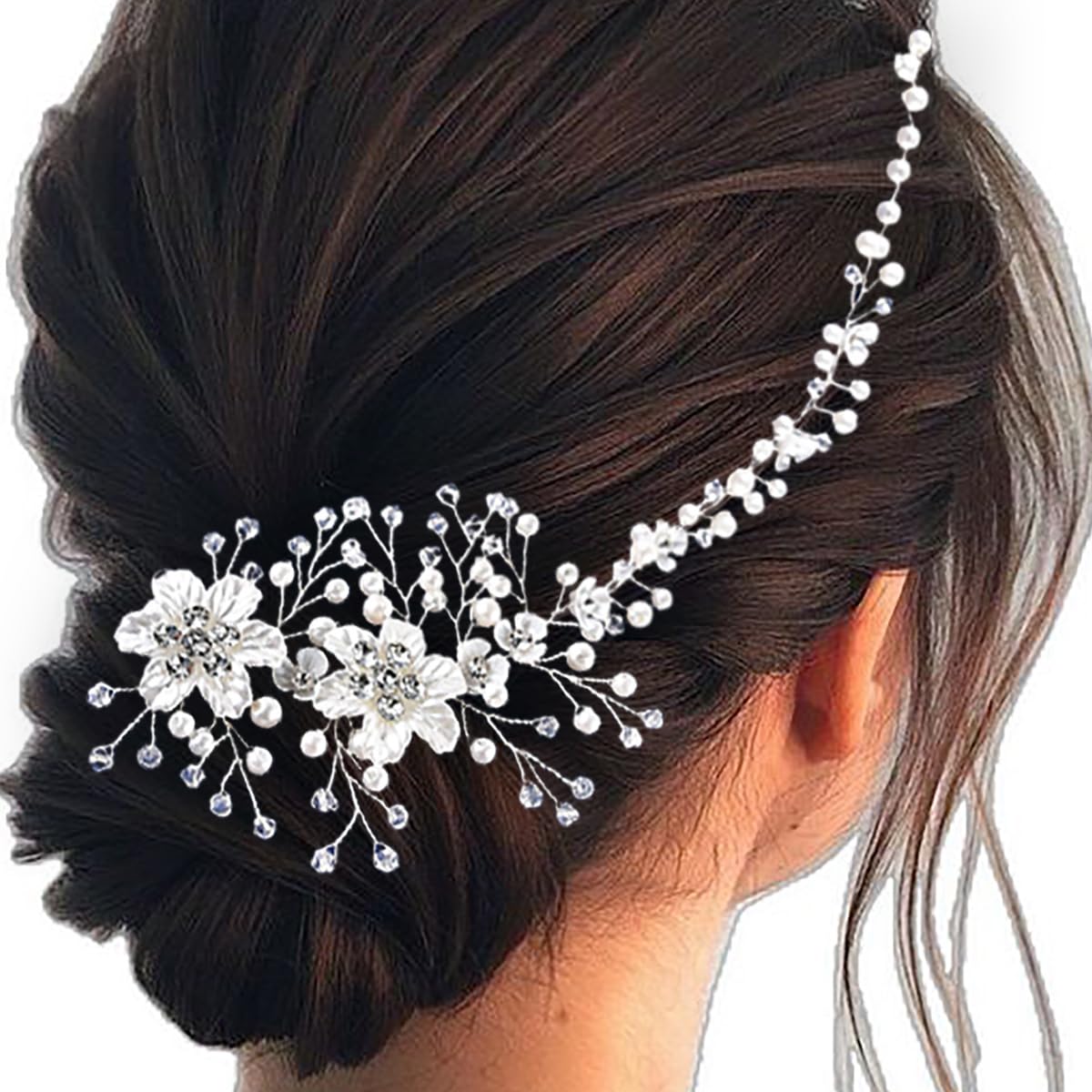 VMila Wedding Pearl Hair Comb - Bridal Hair Accessories with Flower and Diamond Vine for Women and Girls