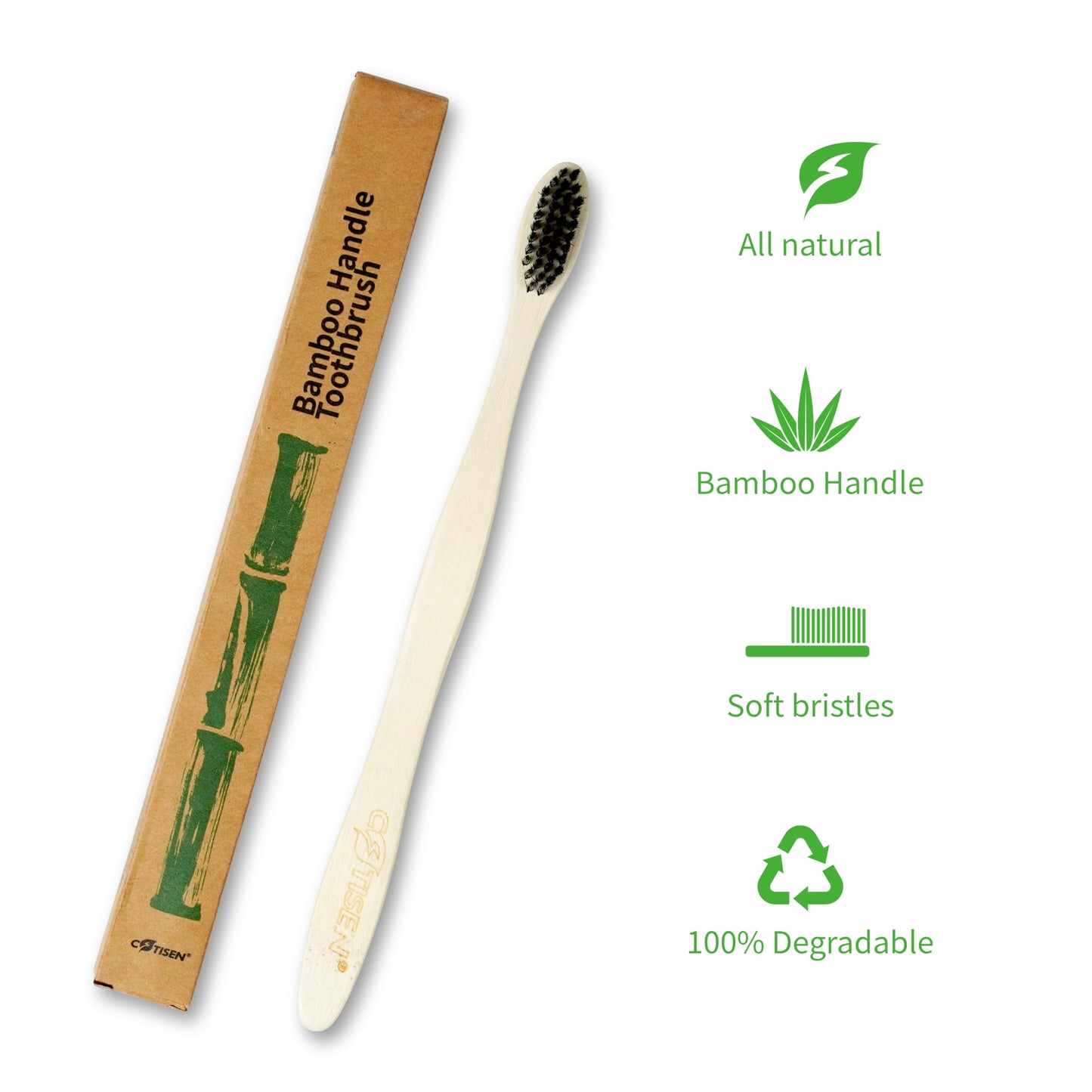 COTISEN Biodegradable Natural Bamboo Toothbrush, Eco-Friendly & Sustainable Soft Bristles, Organic Compostable Handle, 8 Pcs, Black & White
