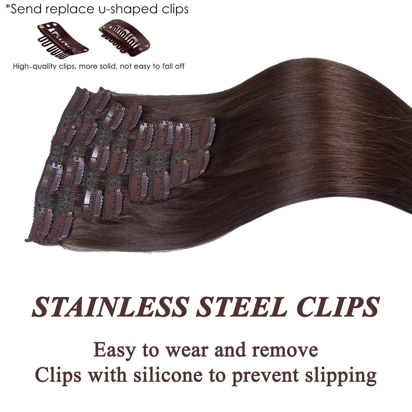 Dark Brown Clip in Human Hair Extensions 120G Hair Extensions Clip Ins Real Human Hair for Women's Daily Use, Soft & Natural(16 Inch, 8Pcs 22Clips)