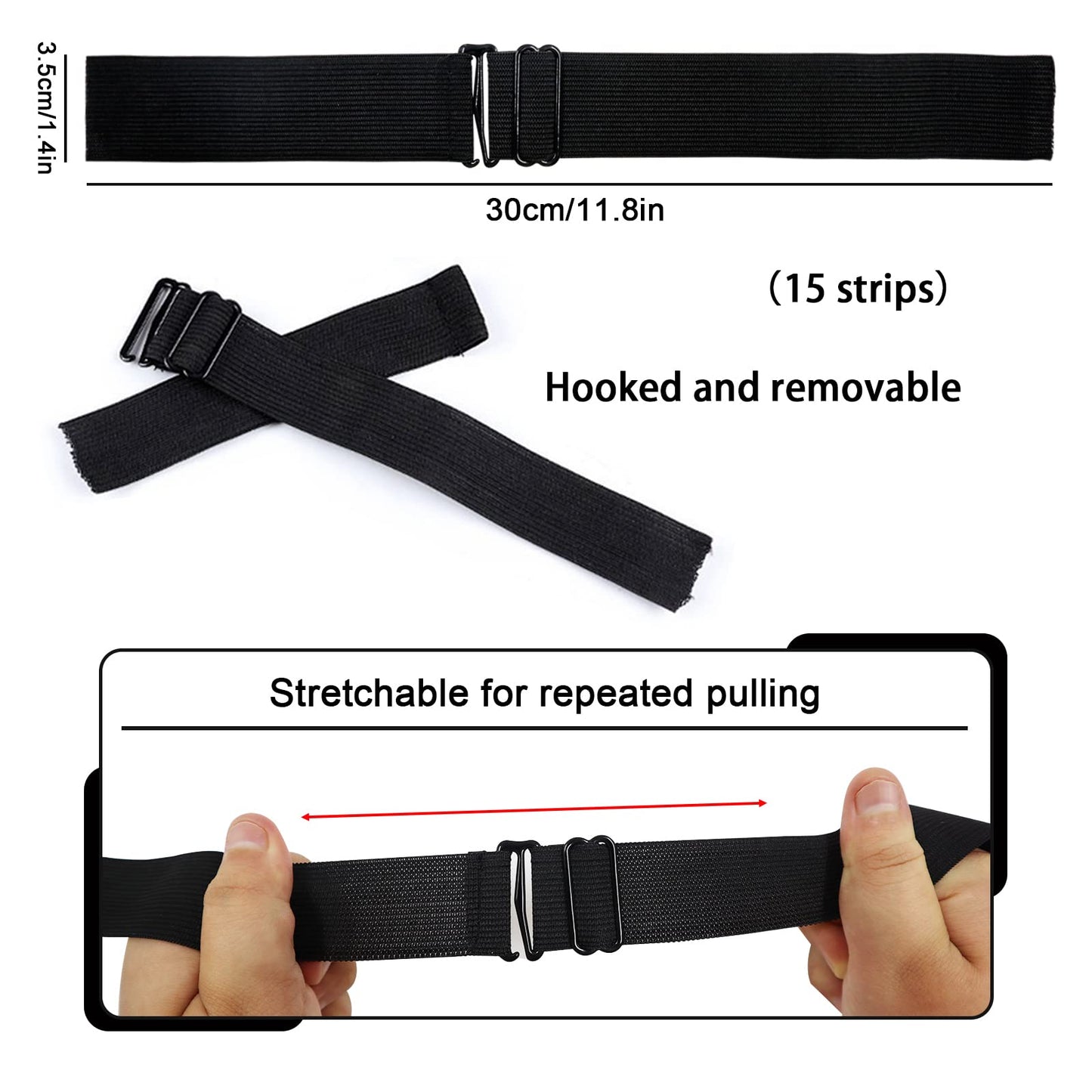 Modixun 15pcs Adjustable Elastic Band for Wigs, Glueless Wig Straps for Keeping Wigs in Place, Adjustable Wig Band Sewing for Making Wig and Wig Caps, 1.4in×12in