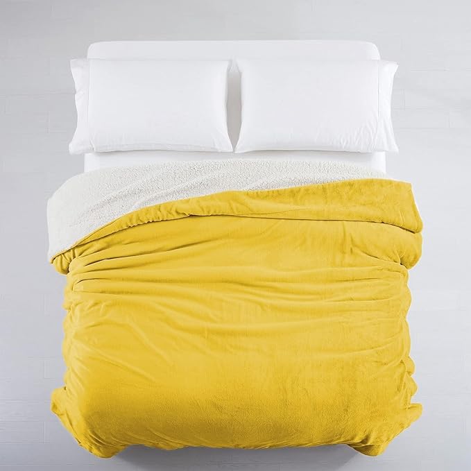 IR Imperial Rooms Sherpa Fleece Throw Blanket for Couch - Soft and Fuzzy Blanket for Winter - Reversible Thick and Warm Fluffy Throw Blankets for Bed, Sofa, Camping and Travel, Yellow, 50x60 Inches