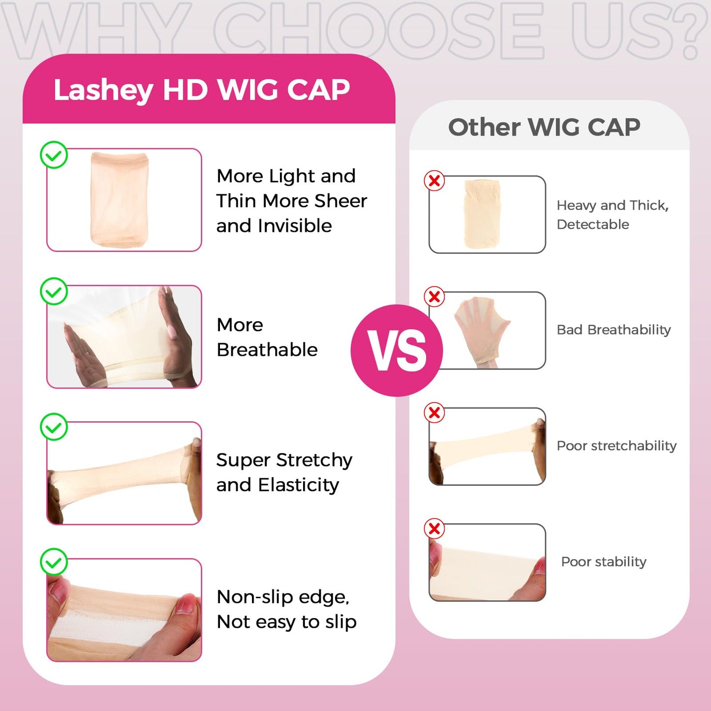 Lashey HD Wig Cap 12 Pieces Nude Color Skin-friendly wig Caps Invisible and Breathable Wig Grip Cap for Women Sheer Stretchy Wig Caps