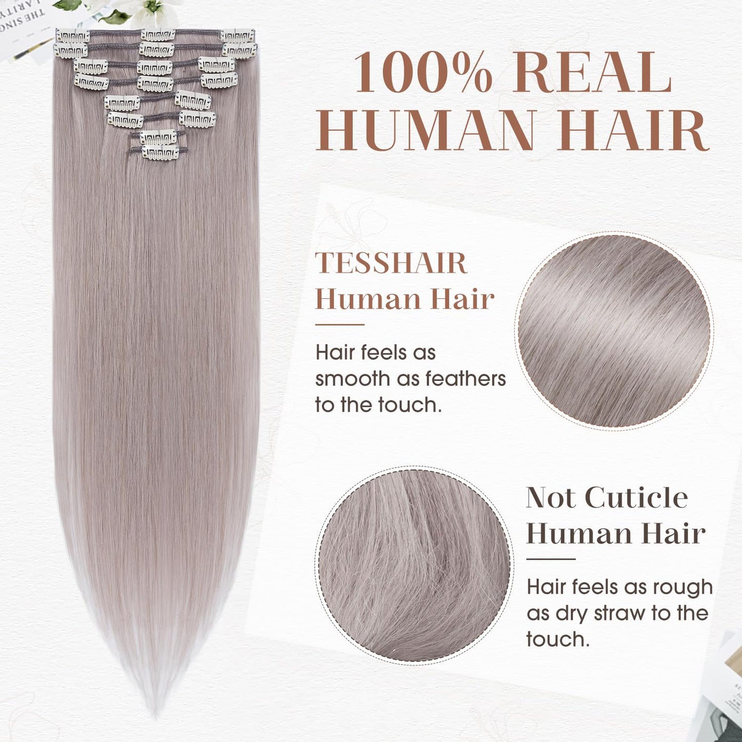Clip in Hair Extensions Real Human Hair 18 Inch Human Hair Clip in Extensions GREY Hair Extensions Clip ins Double Weft 100% Real Human Hair Extensions 8 PCS 70g