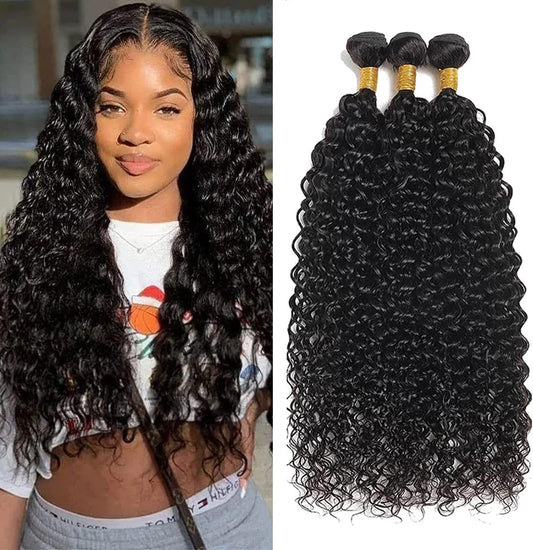 Deep Wave Bundles Human Hair 12A Brazilian Water Wave Human Hair Bundles 16 16 16 Inch 100% Unprocessed Virgin Deep Wave Human Hair Bundles Curly Bundles Wet and Wavy 3 Bundles Weave Double Weft