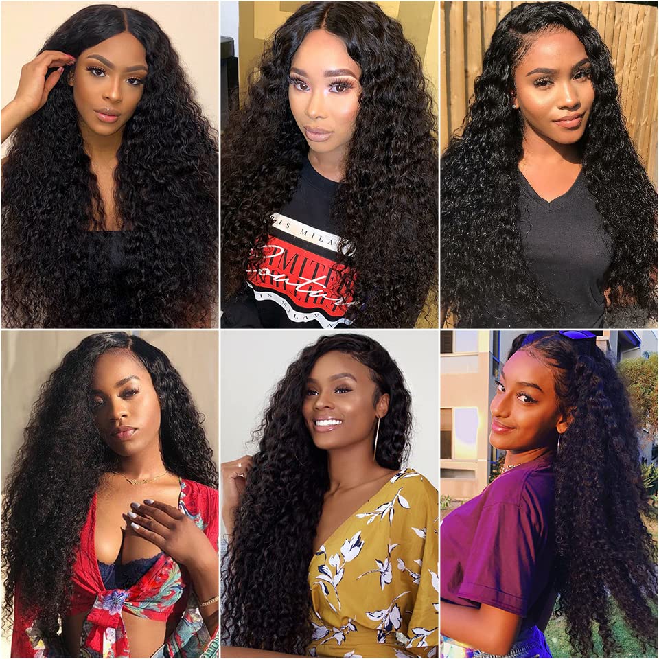 Kinky Curly Human Hair Bundles Color 1B Curly Weave Bundles Double Weft Brazilian Human Hair Weave Extensions Wet and Wavy Bundles Silky Soft for Black Women (18 20 22 inch,3 Bundles)