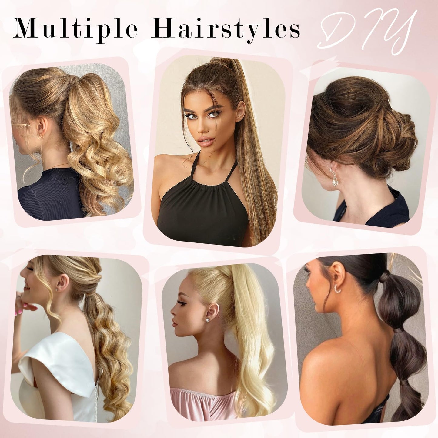 SEGO Pro Ponytail Extensions Human Hair Long Ponytail Hair Extensions with Magic Paste Wrap Around Clip in Ponytail Extensions Real Human Hair,16inch #18P613 Gold Blonde Mixed Bleach Blonde,80g