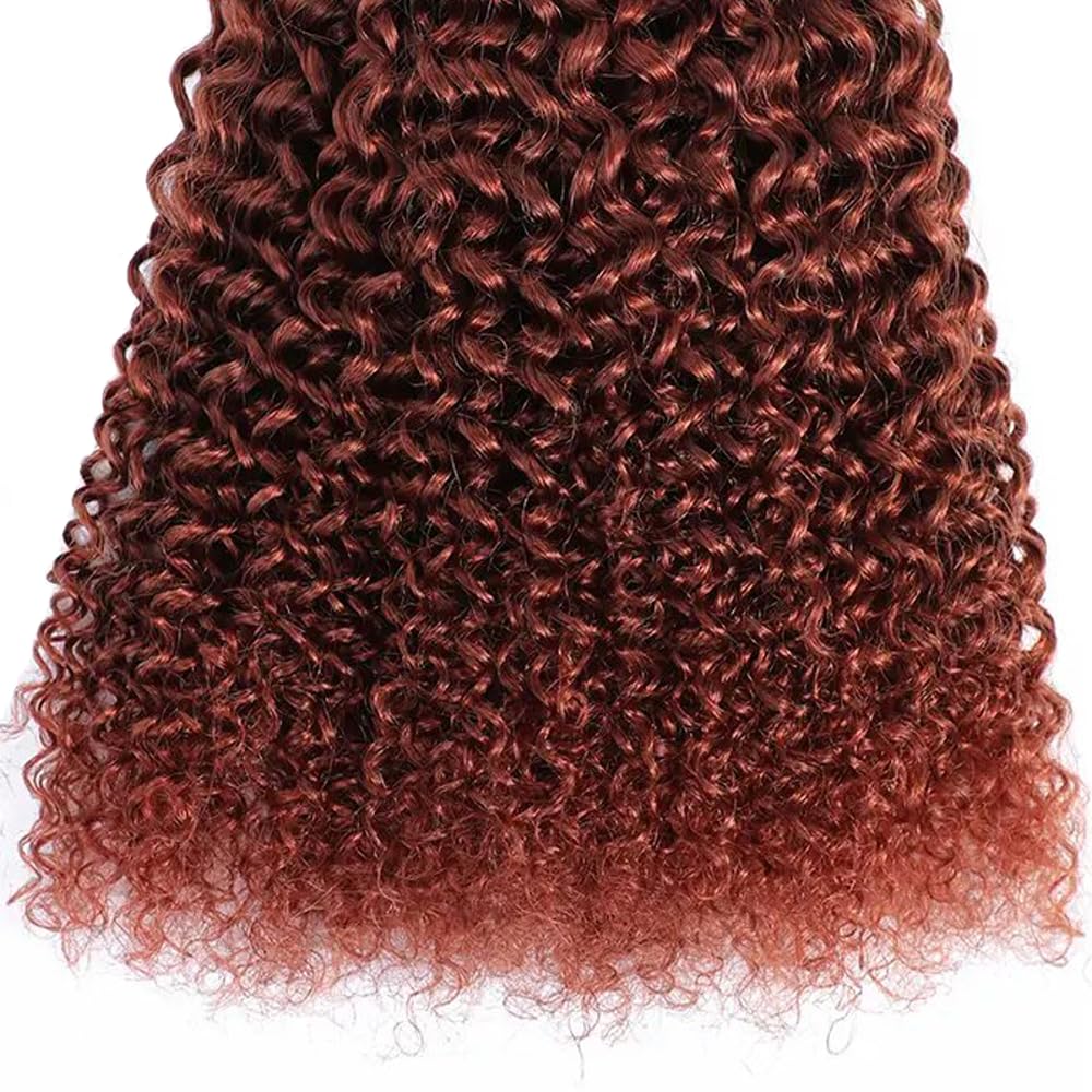 Color #33 Curly Bundles Human Hair Reddish Brown Kinky Curly Bundles Auburn Human Hair Double Weft Brazilian Remy Hair Weave Extensions Wet and Wavy Silky Soft for Black Women(20 22 24 Inch 3 Bundles)