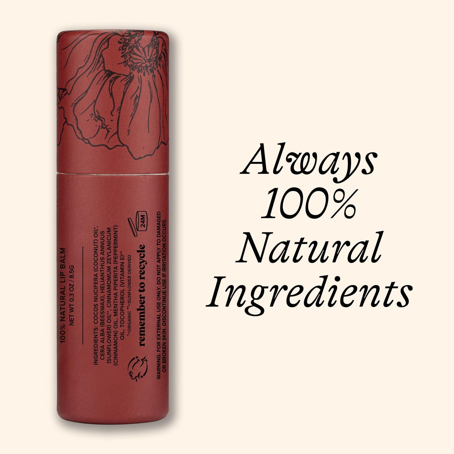 Poppy & Pout Cinnamint Jumbo Lip Balm | All Natural Lip Balms & Moisturizers | Hydrates with Beeswax, Vitamin E, Organic Coconut Oil | Cruelty-Free | Lip Balm in Recyclable Cardboard Tube