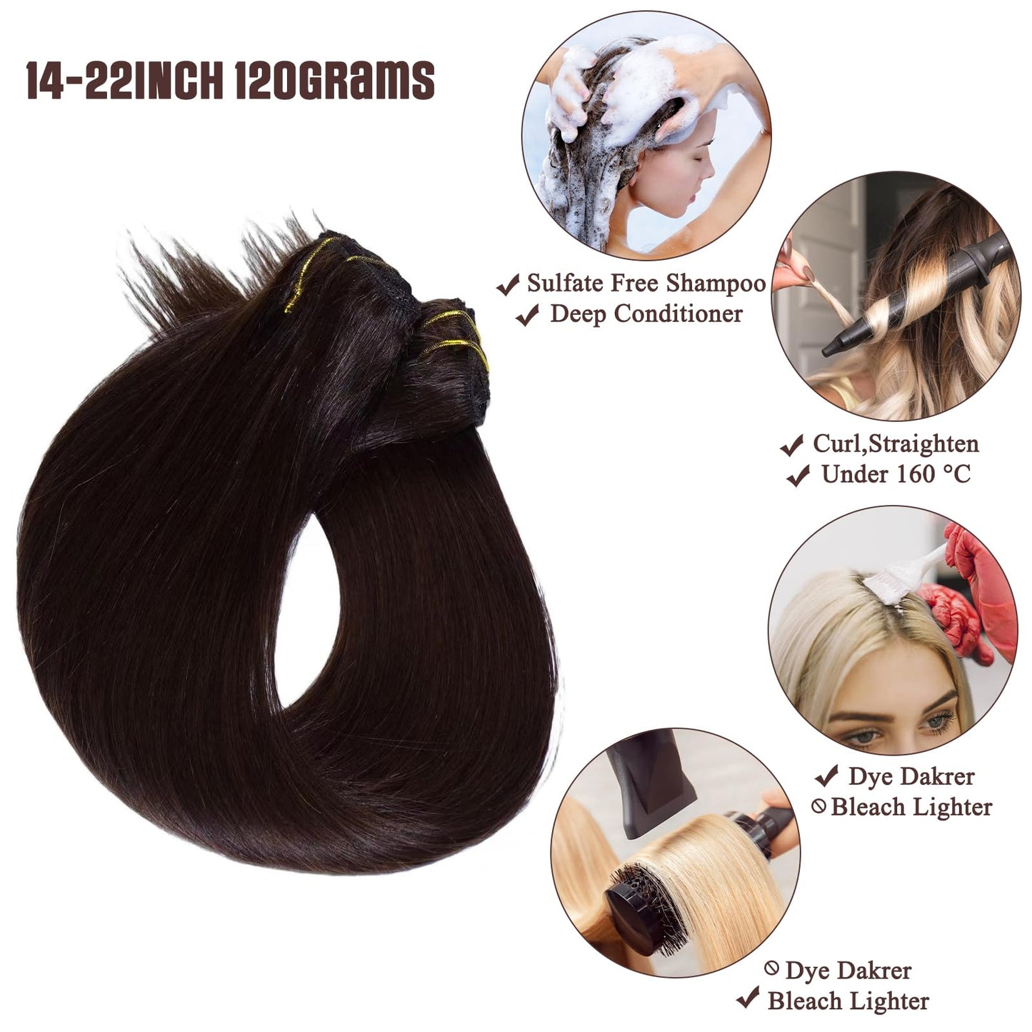 Dark Brown Clip in Human Hair Extensions 120G Hair Extensions Clip Ins Real Human Hair for Women's Daily Use, Soft & Natural(16 Inch, 8Pcs 22Clips)