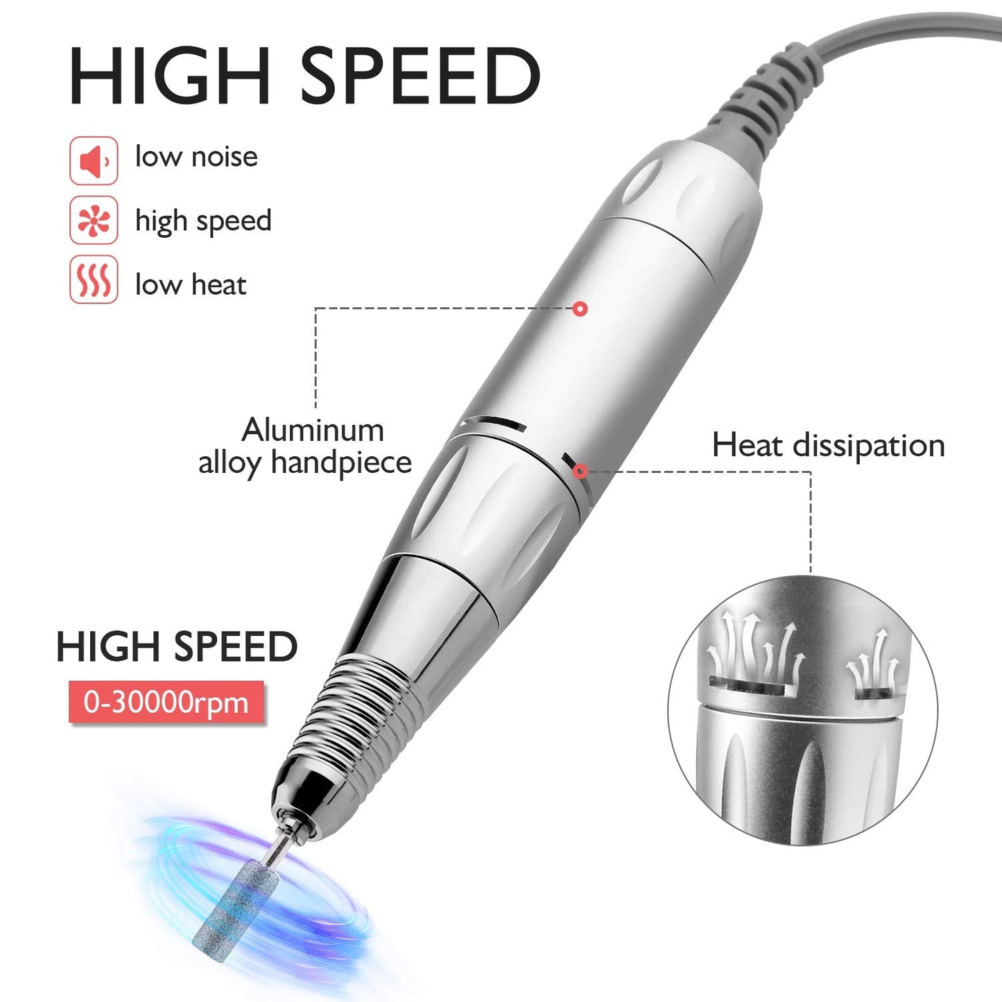 30000RPM Portable Nail Drill Machine with Professional Ceramic Nail Drill Bits