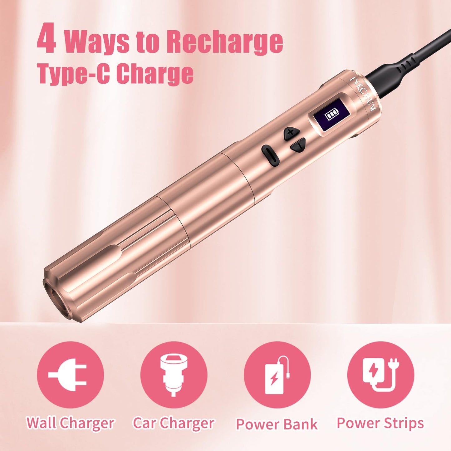 INKCHUM Microblading Supplies Wireless RCA Machine Pen with 2 Batteries Digital OLED Display 10W Coreless Motorfor Miroblading Shading Lining Eyeliner Lips(Rose Gold)