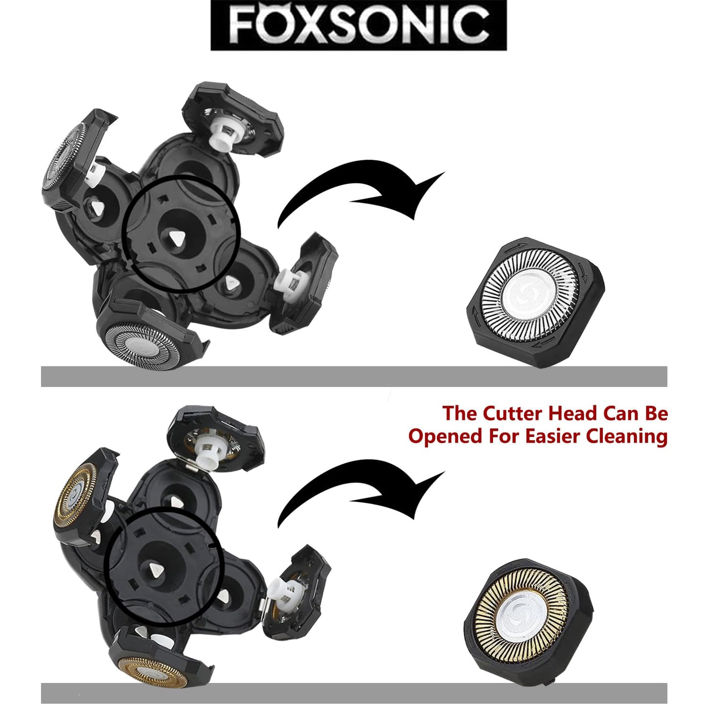 FOXSONIC 2 Universal 5 Blades Head Shaver Replacement Heads for Head Shaver, Head Shaver Replacement Blades