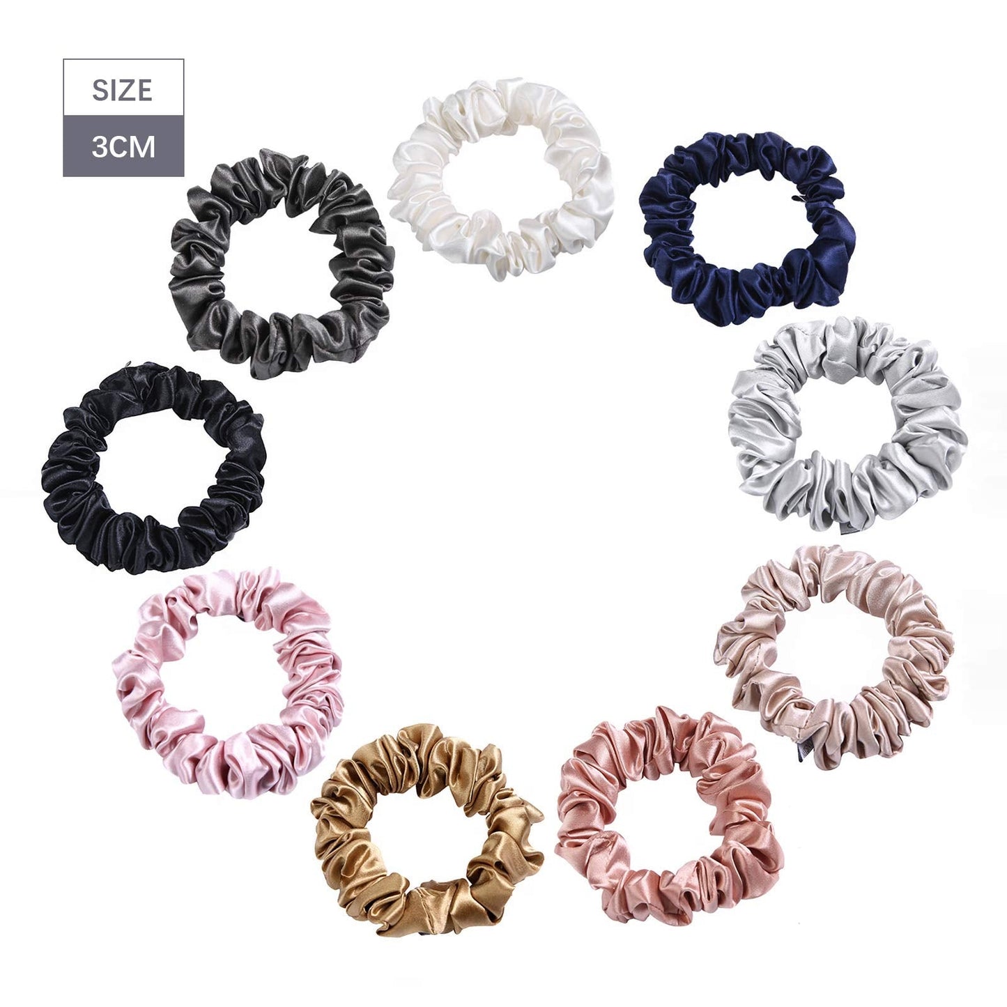 MTSNOO 100% Pure 22 Momme Mulberry Silk Scrunchies Set - 9 Pack Curly Hair Ties with Elastic Band for Women and Girls