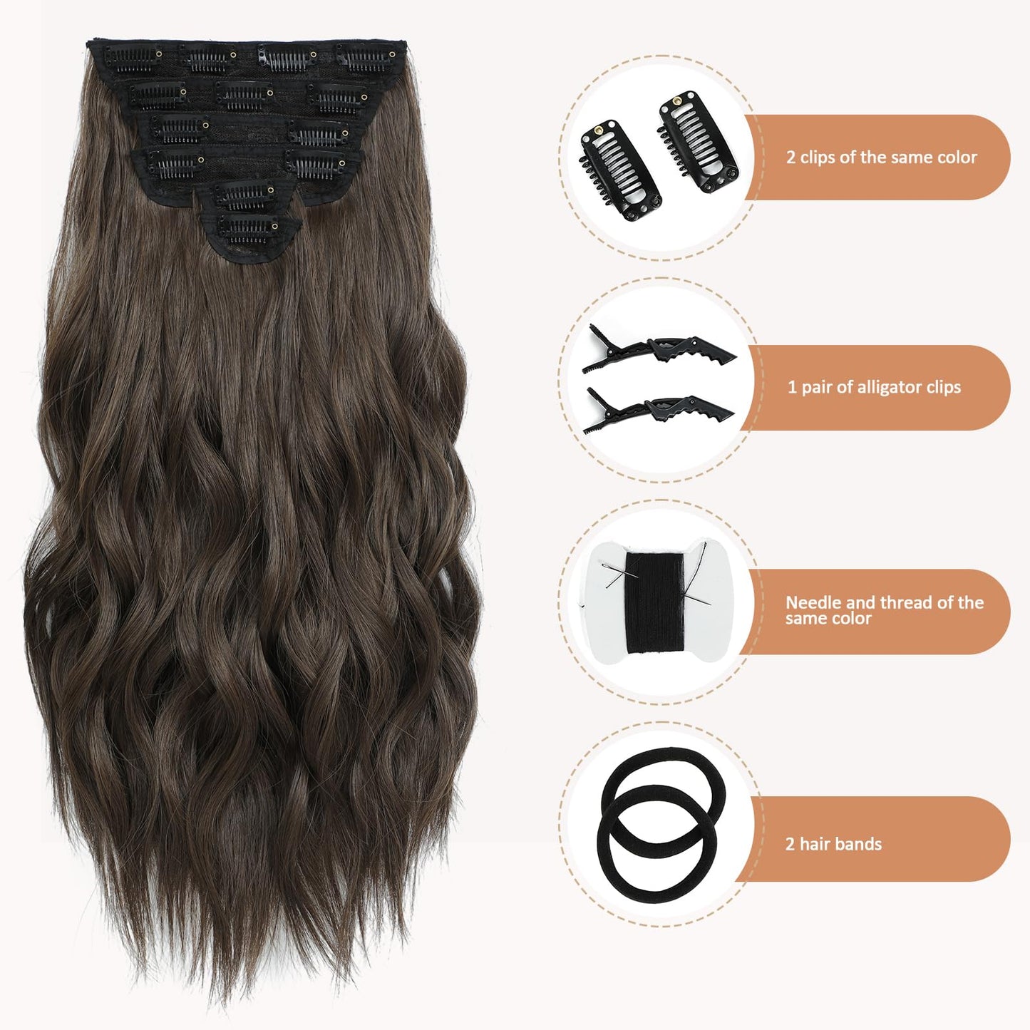 Clip in Hair Extensions for Women - 20 Inch Long Wavy Brown Extensions, 6PCS Chestnut Brown Hairpieces that Blend Naturally with Your Real Hair (20 Inch, Chestnut Brown)