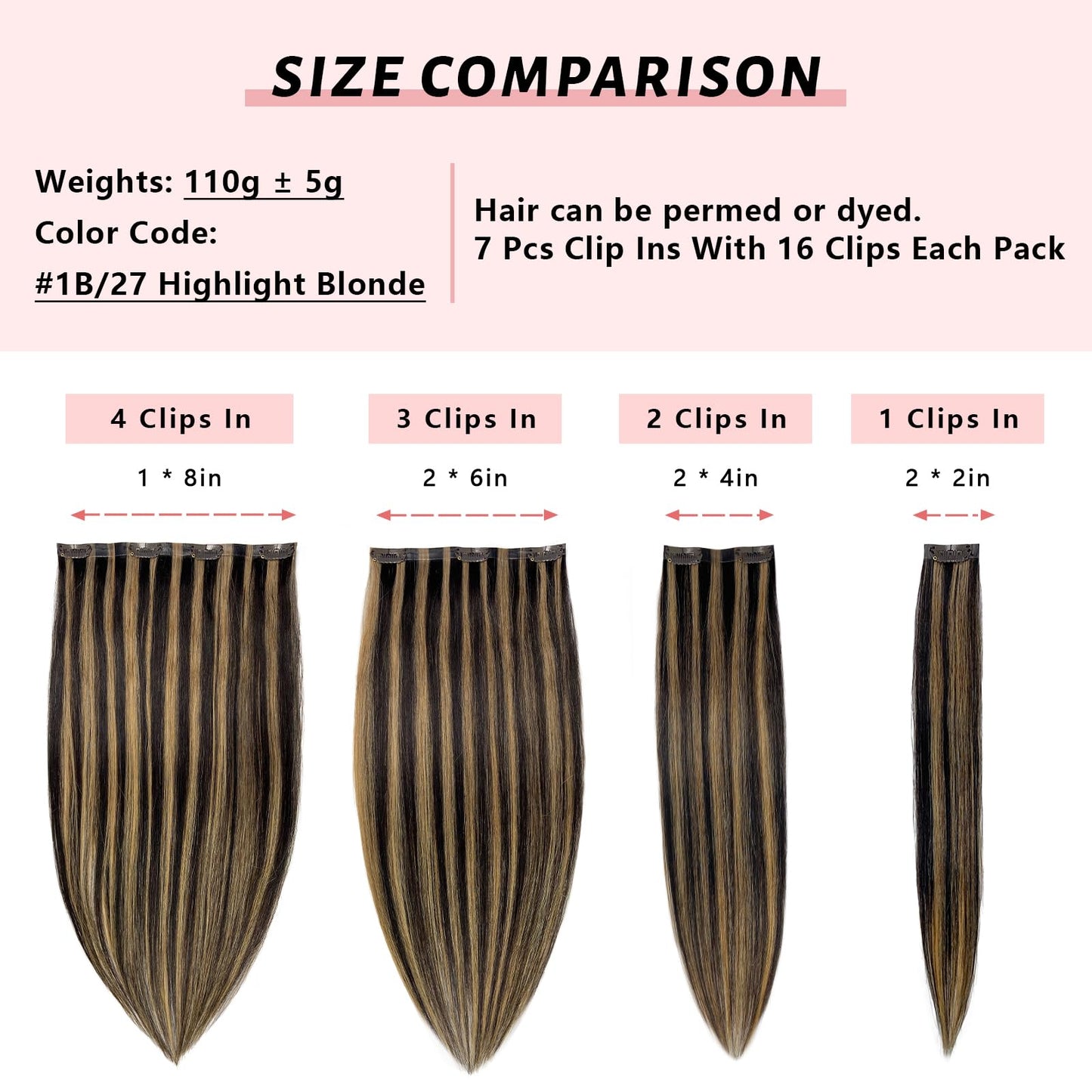 FBLhair 20 inch Seamless Clip in Hair Extensions Real Human Hair Extensions Clip ins #1b 27 Ombre Honey Blonde Clip in Hair Extensions 110g 7pcs Straight Hair Clip in Extensions for Women