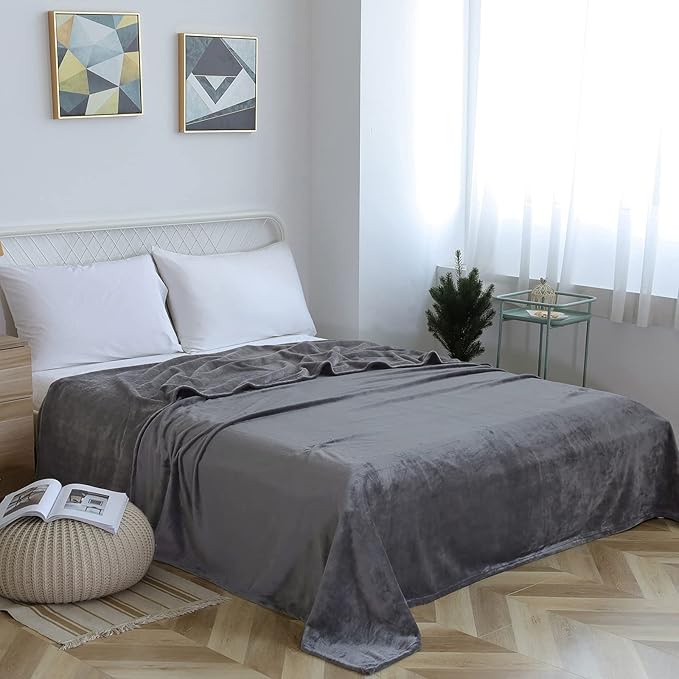 SOCHOW Flannel Fleece Blanket Luxury Twin XL Size, All Season Lightweight Super Soft Cozy Blanket for Bed or Couch, Grey 66inch X90''