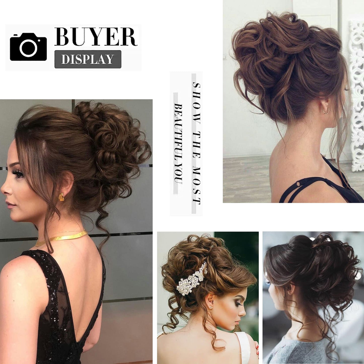 Elaine Big Messy Bun Extension Curly Hair Buns Hair Pieces for Women Synthetic Wavy Large Scrunchies Thick Updo Ponytail (Medium Ash Brown & Light Ash Blonde Highlights -#83A)