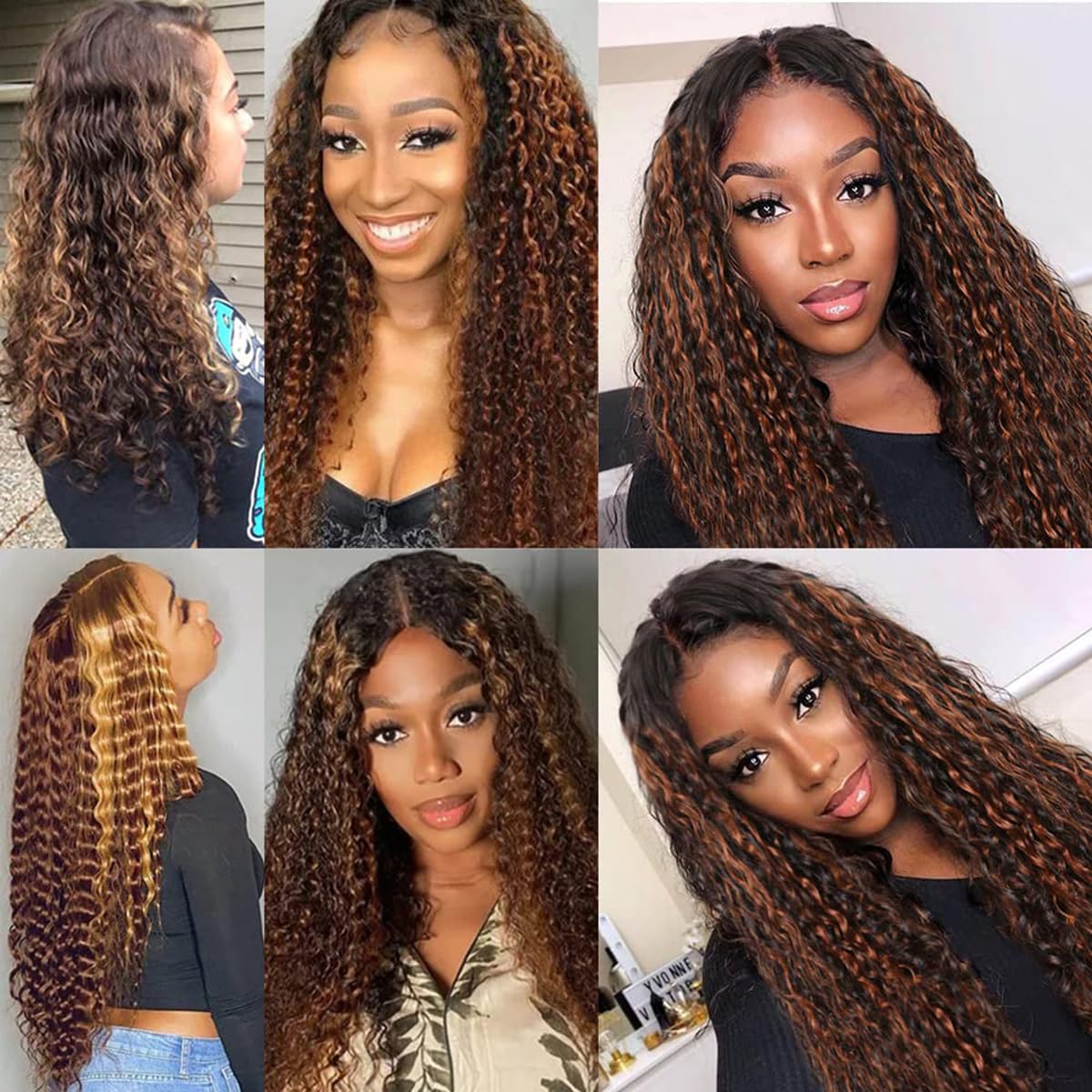 HeioWuio P4/30 Curly Wave Human Hair 3 Bundles Highlight Brazilian Remy Human Hair Extensions Brown and Dark Brown Unprocessed Virgin Hair Bundles 16 18 20 Inch