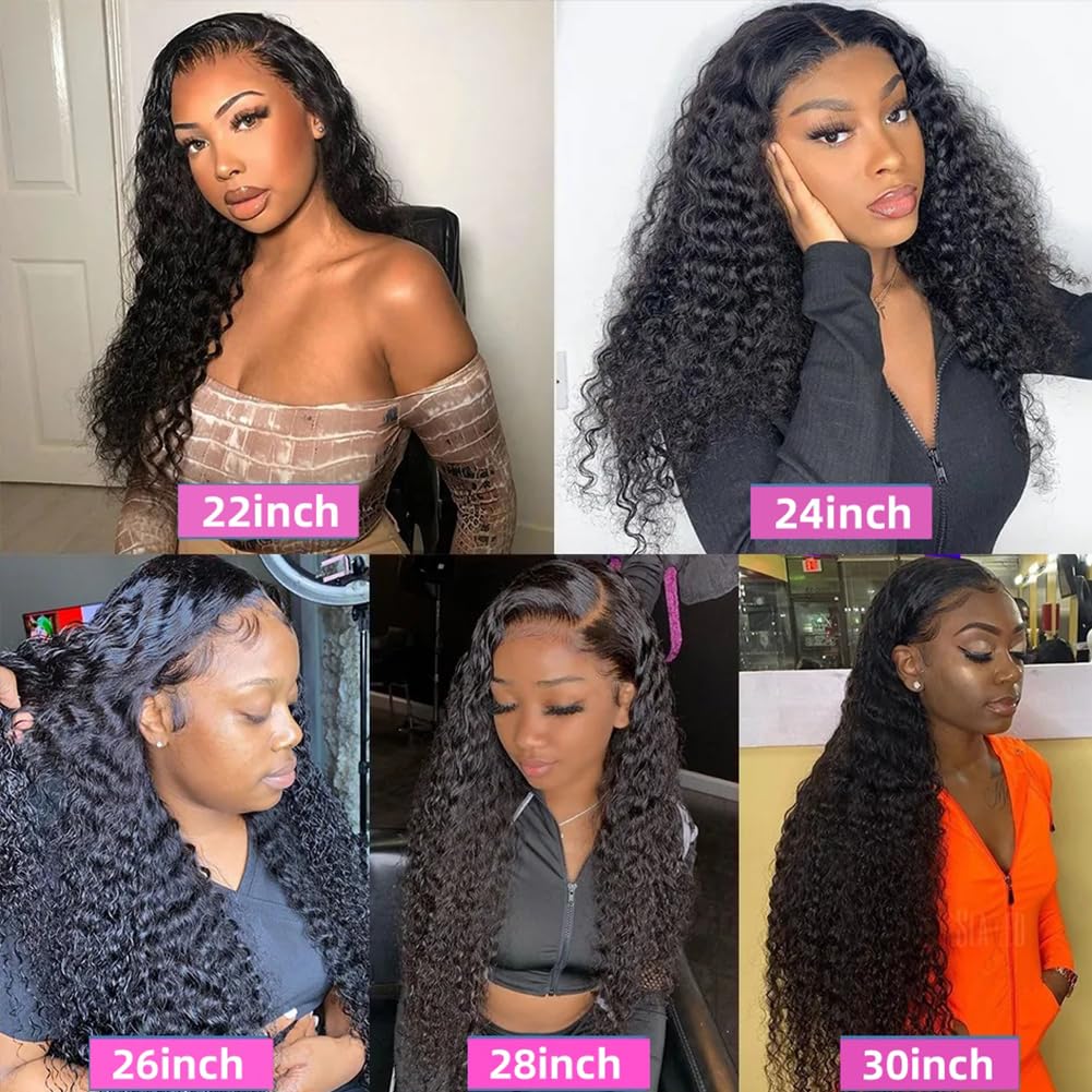 GMNSTAR 13x6 Deep Wave Lace Front Wigs Human Hair Pre Plucked 20 Inch HD Transparent Lace Frontal Curly Wigs Human Hair 200 Density Glueless Deep Curly Human Hair Wigs For Women Natural Black