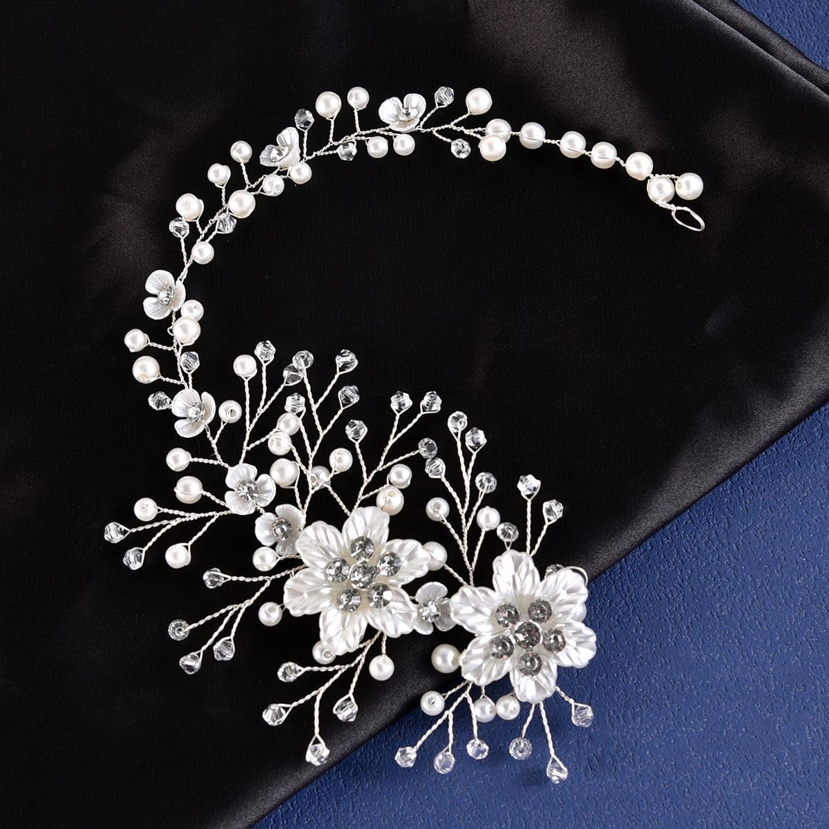 VMila Wedding Pearl Hair Comb - Bridal Hair Accessories with Flower and Diamond Vine for Women and Girls