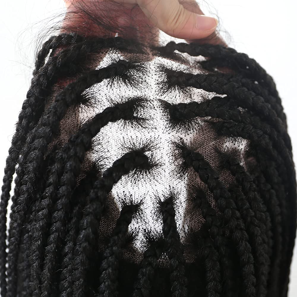 LYRICAL HAIR Cornrow Box Braided Wig for Black Women Lightweight Swiss Lace Front Baby Hair Natural Looking Micro Twist Premium Quality Kanekalon Synthetic Fiber African American Pre-Plucked Full Cap