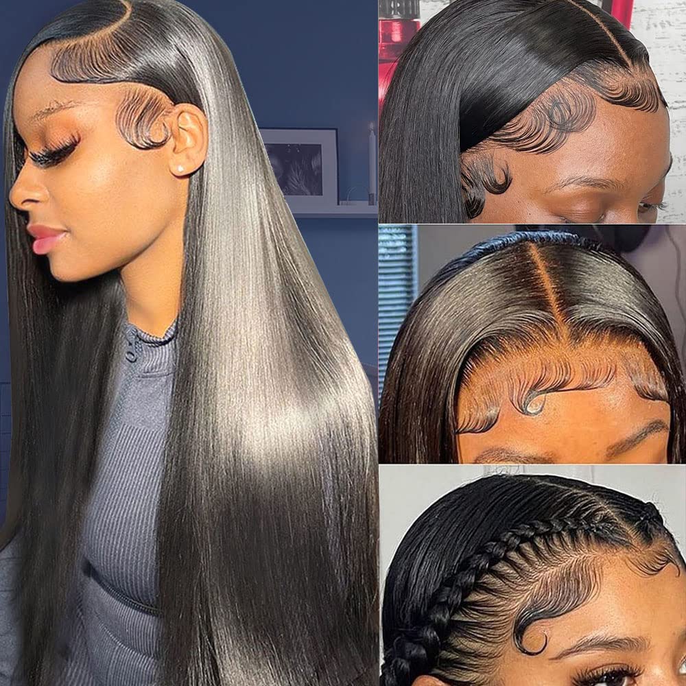 LHHUR Lace Front Wigs Human Hair Straight 13X4 HD Lace Front Wigs Human Hair Glueless Wigs Pre Plucked 180% Density Brazilian Virgin Human Hair Wigs for Black Women 22inch