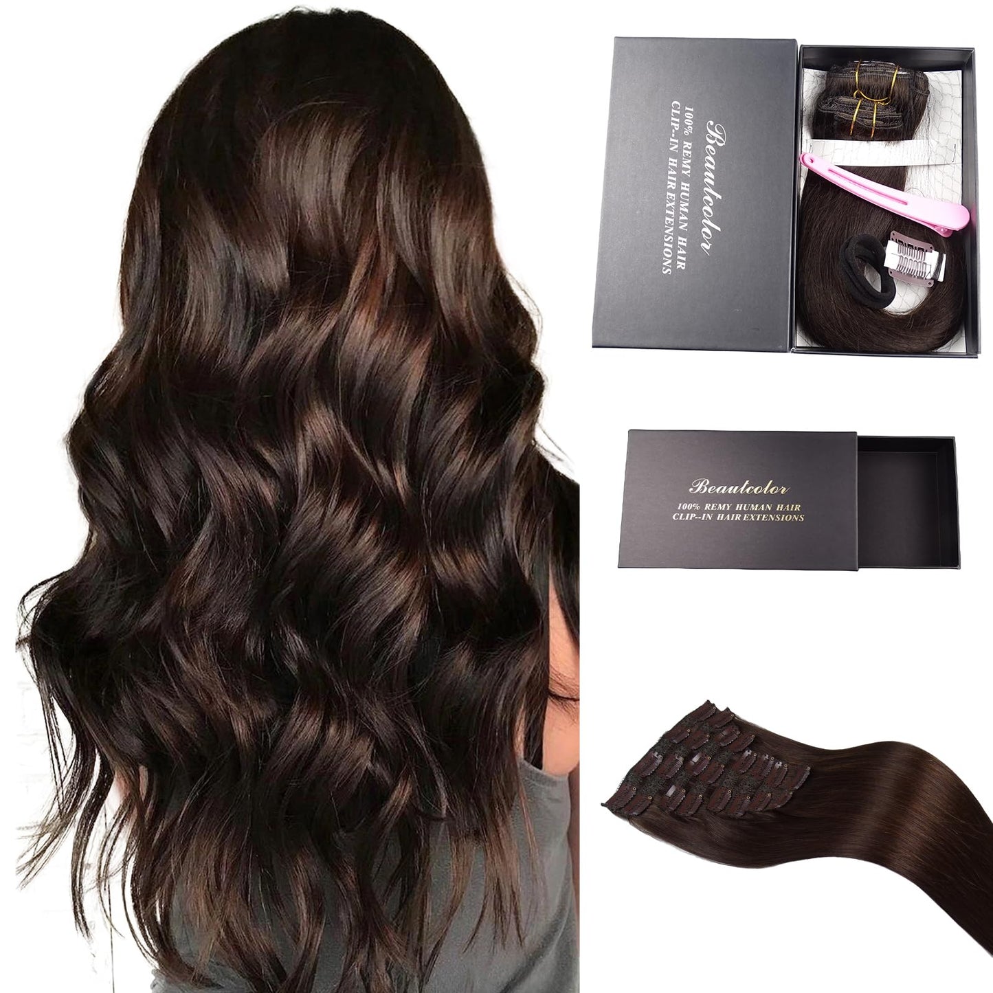 Dark Brown Clip in Human Hair Extensions 120G Hair Extensions Clip Ins Real Human Hair for Women's Daily Use, Soft & Natural(16 Inch, 8Pcs 22Clips)
