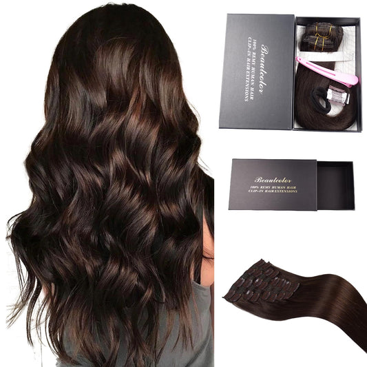 Dark Brown Clip in Human Hair Extensions 120G Hair Extensions Clip Ins Real Human Hair for Women's Daily Use, Soft & Natural(16 Inch, 8Pcs 22Clips)