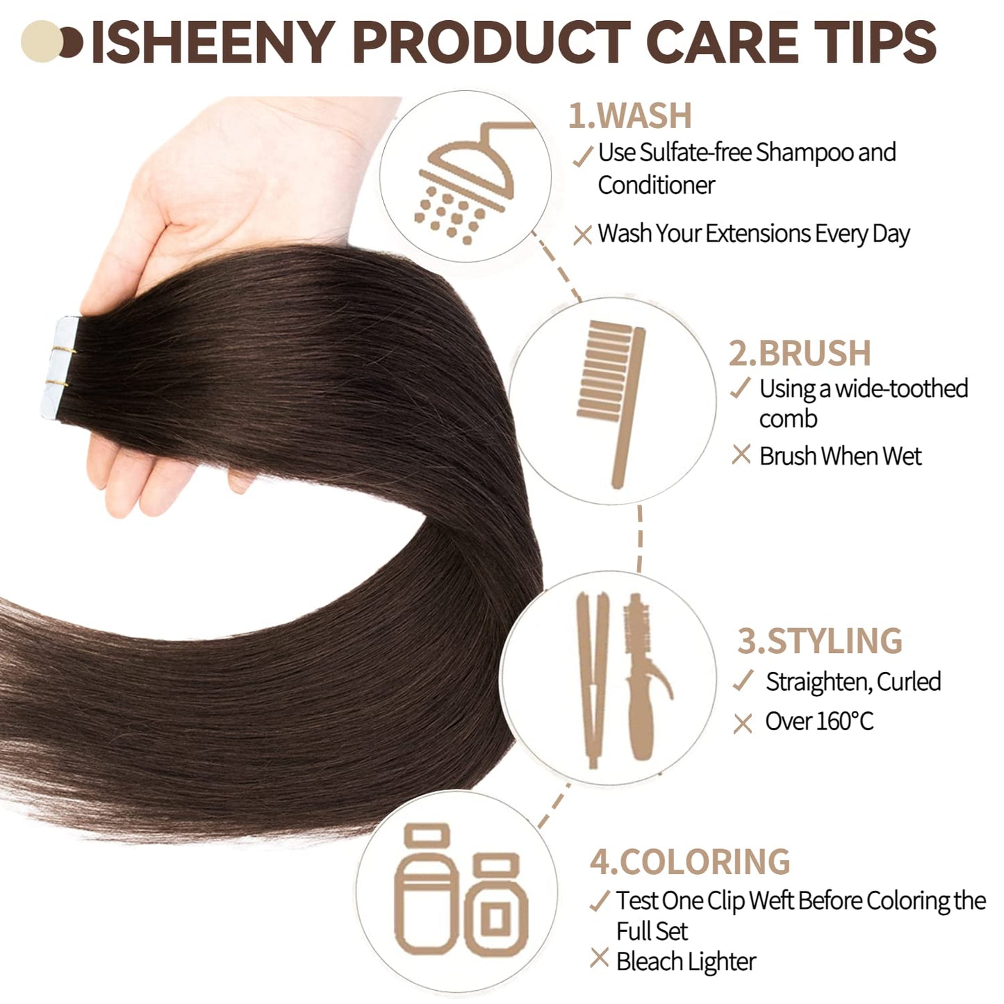Isheeny Tape in Hair Extensions Human Hair 100% Real Remy Human Hair Extensions Seamless Straight Hair extensions Real Human Hair Tape in Extensions Darkest Brown 20Inch 40Pieces 100g/Set #2
