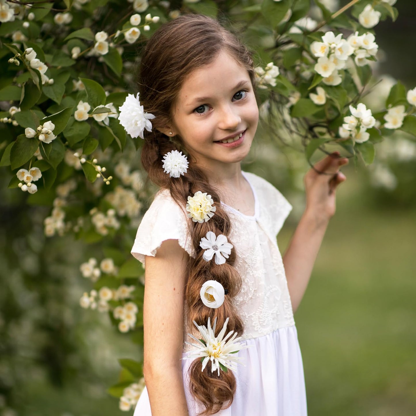 Korvishow 30pcs White Flower Hair Clips - Womens Girls Boho Handmade Artificial Rose Floral Barrettes Hair Clips Bridal Wedding Hair Accessories for Holiday Vacation Fairy Costume Photo Props