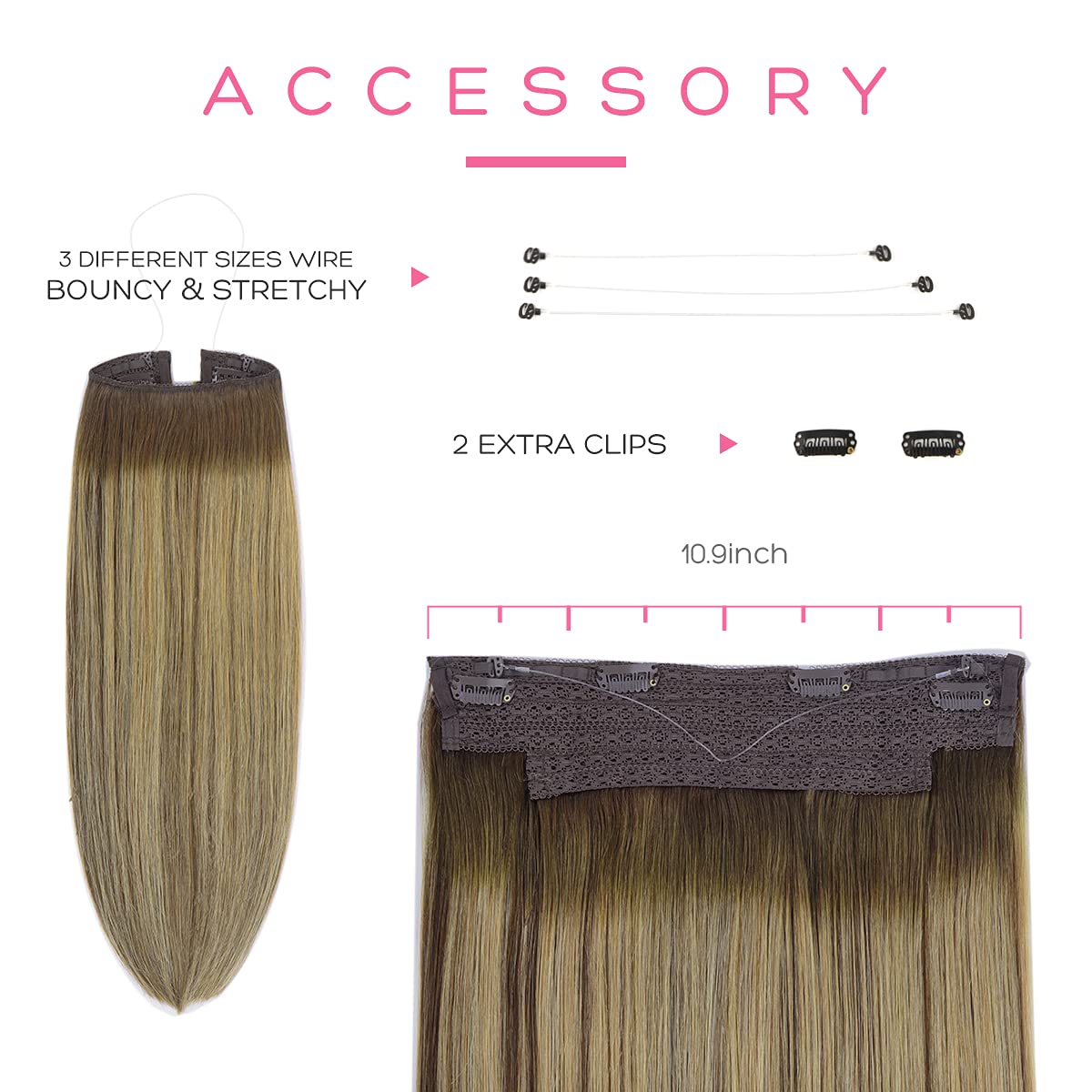 Marat Wire Hair Extensions 16 inch 95g Balayage Chocolate Brown to Caramel Blonde Remy Human Hair Extensions with Fish Line Invisible Wire Hair Extensions Real Human Hair Hair Extensions