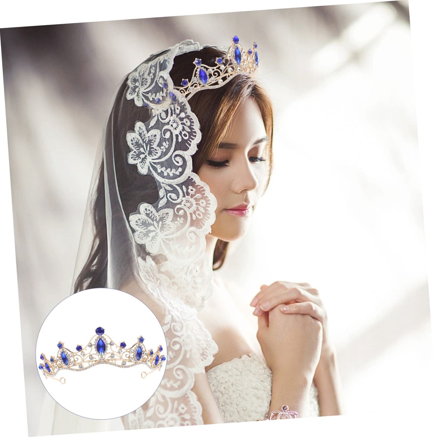 DRESSOOS Baroque Crown Cosmetic Containers Diamond Headband Blue Wedding Bridal Hair Decors Gold Tiara Pearl Decor Gold Wedding Decor Nurses Hat Zinc Alloy Miss Make up Small Crown