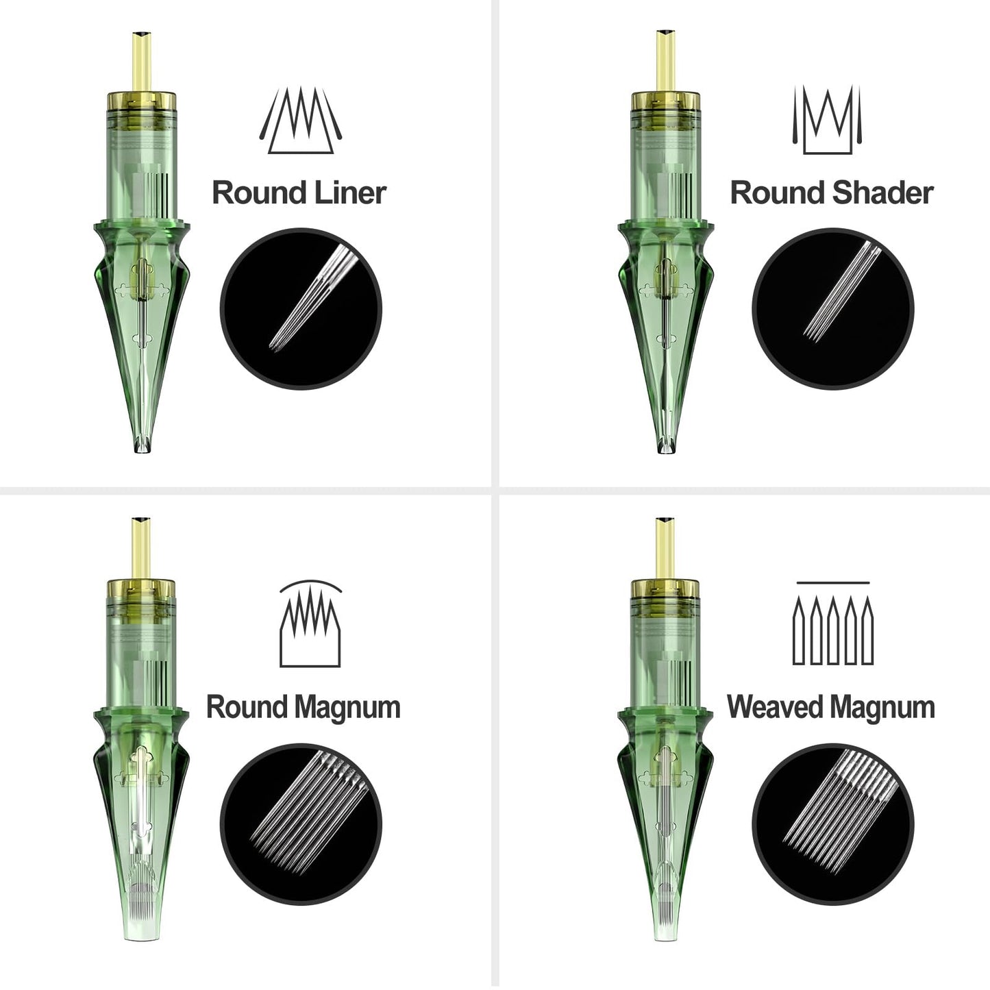Tattoo Needles,Solong Pro 20Pcs Disposable Tattoo Cartridge Needles 1007 Round Liner X-Taper Needle Cartridges(1007RL) EN01S-20-1007RL-X