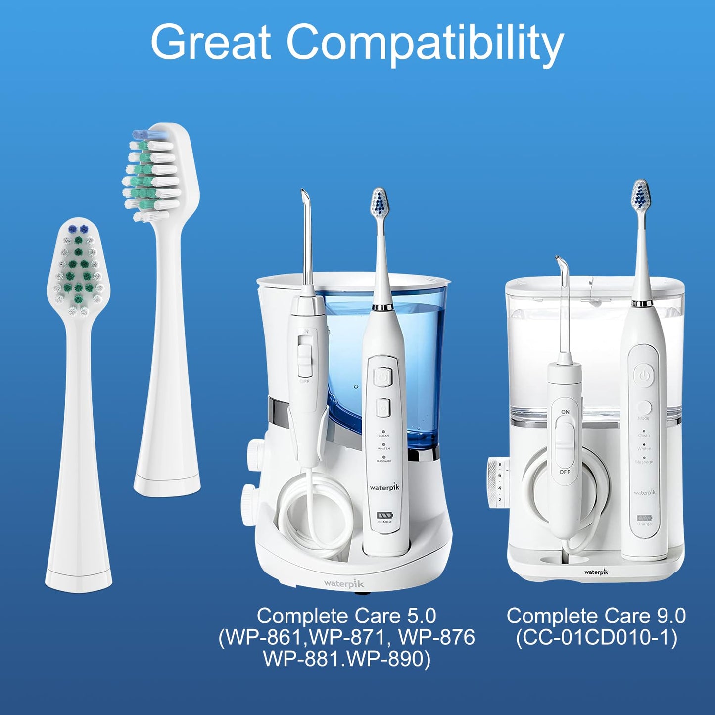 Harobey Replacement Toothbrush Heads for Waterpik Complete Care 5.0/9.0, and Compatible with AquaSonic Duo and Home Dental Center Electric Toothbruh, 5 Count(Pack of 1), White