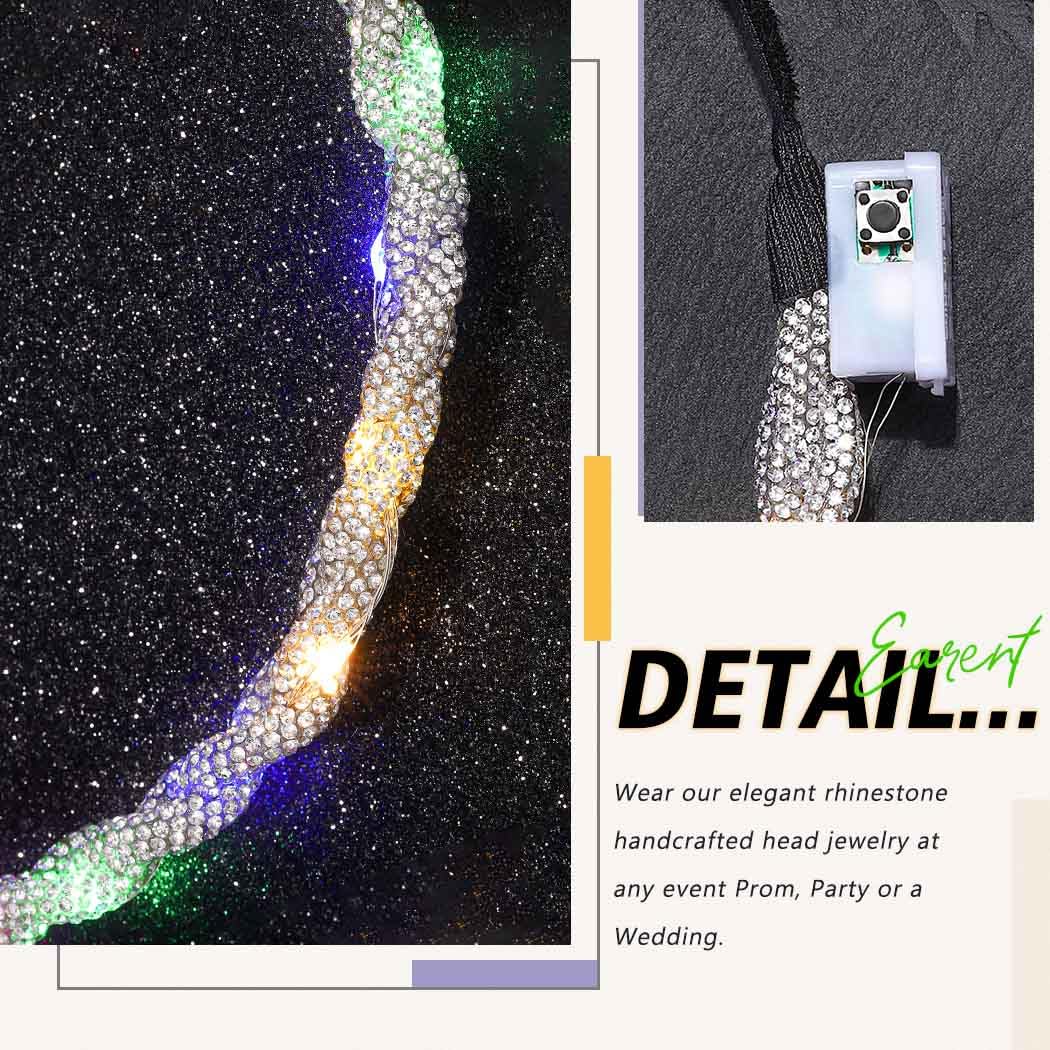 EARENT Light Up Rhinestone Headband Silver Led Crystal Headpiece Glowing Head Chain Sparkly Bridal Rave Costume Hair Accessories for Women(B-Silver)