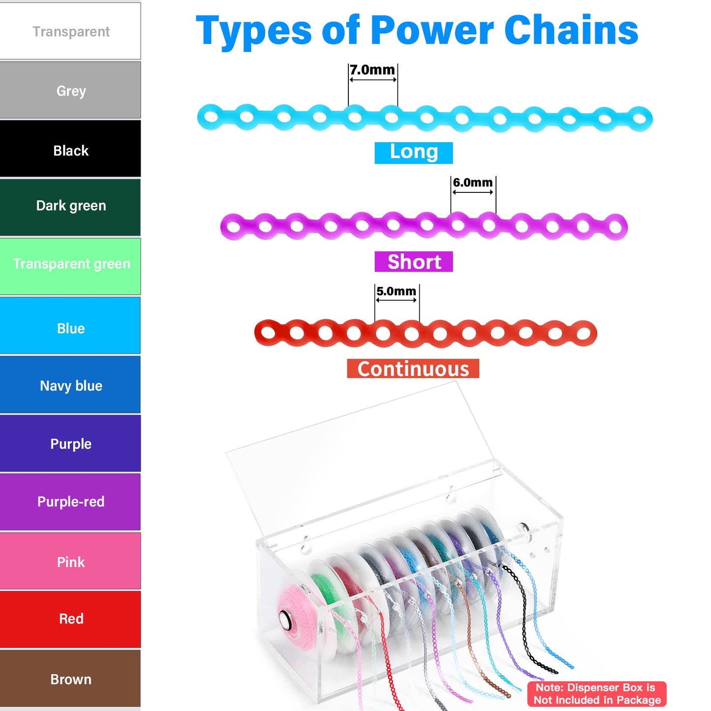 Annhua Dental Orthodontic Elastic Chain, Dental Spool Elastic Rubber Band Power Chains for Braces - Long, Blue - 1# - 15ft/Roll, Used for Orthodontic Braces